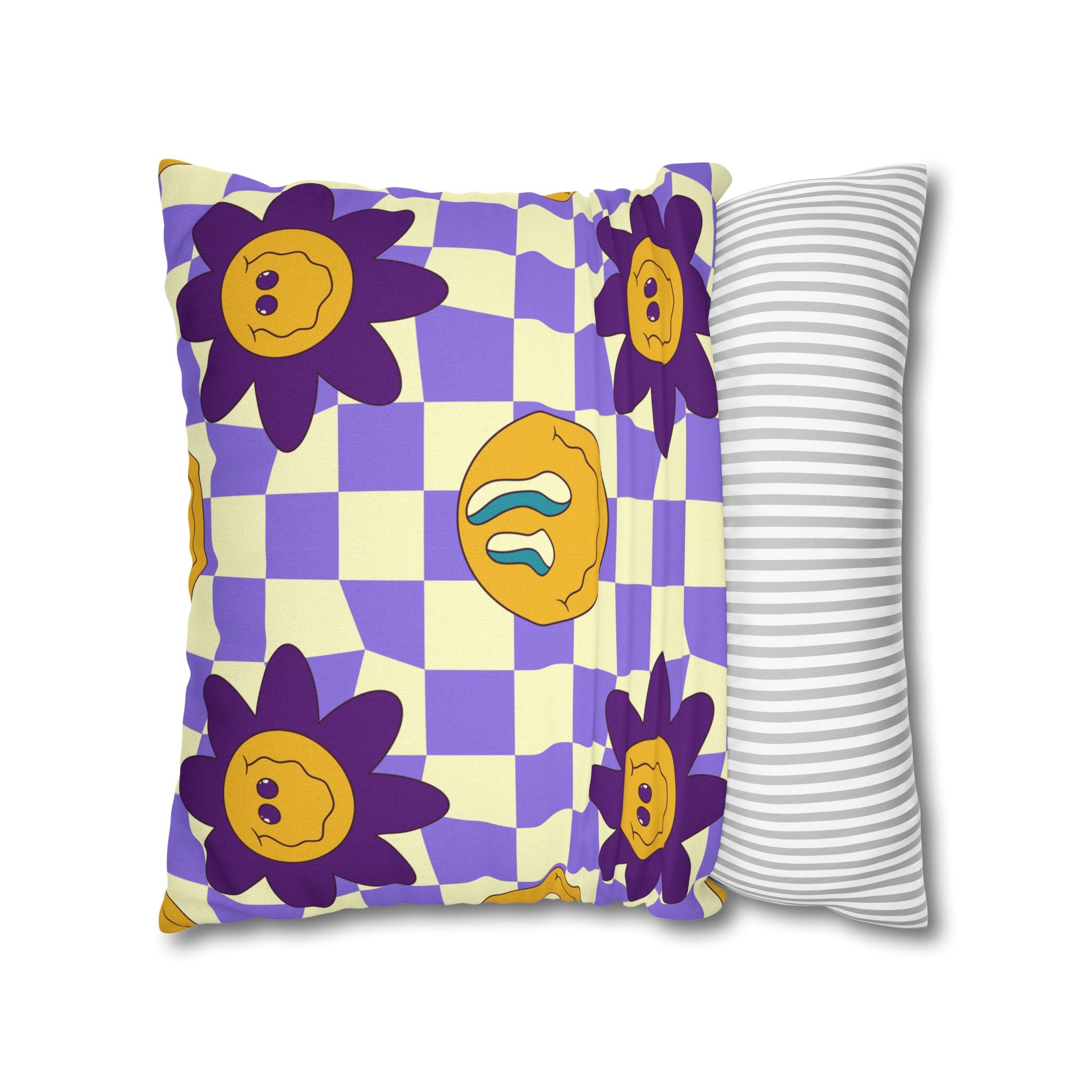 Trippy Flower Power Motifs Spun Polyester Square Pillowcase, Artsulli - Art is Long, Life is Short, Home Decor, , , , , , , 