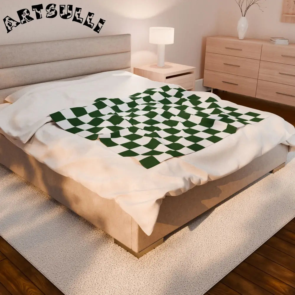 JAKKOUTTHEBXX Checkerboard White and Dark Green Velveteen Plush