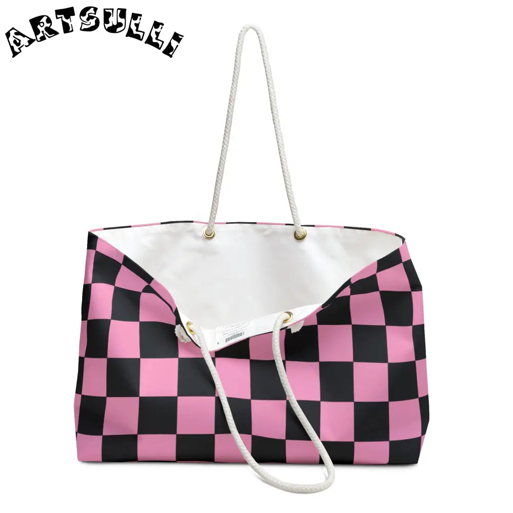 JAKKOUTTHEBXX Checkerboard Black and Pink Weekender Bag