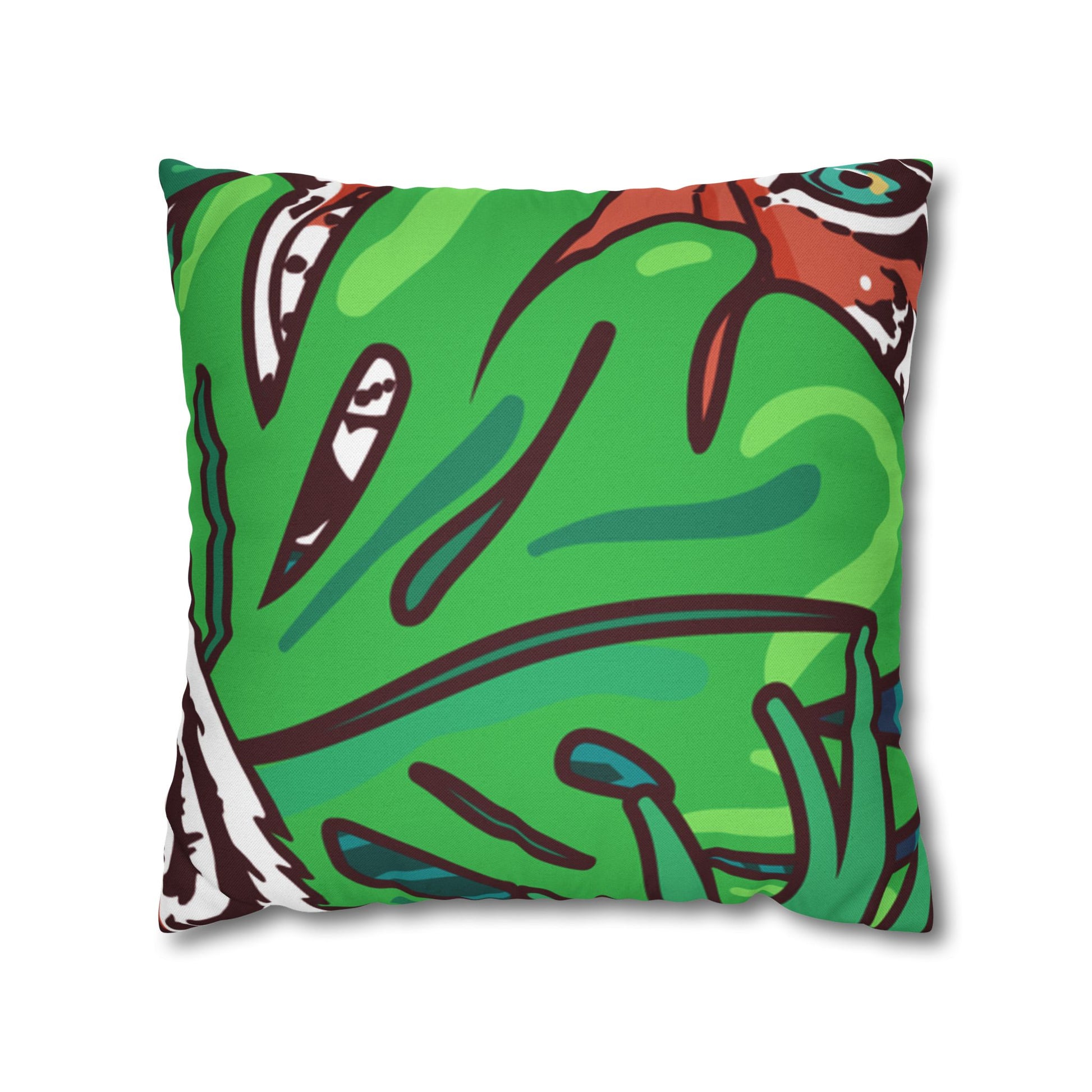 Tropical Jungle Tigers Blue and Green Spun Polyester Square Pillowcase, Artsulli - Art is Long, Life is Short, Home Decor, Size, 18" × 18", , , , , 14335599852463