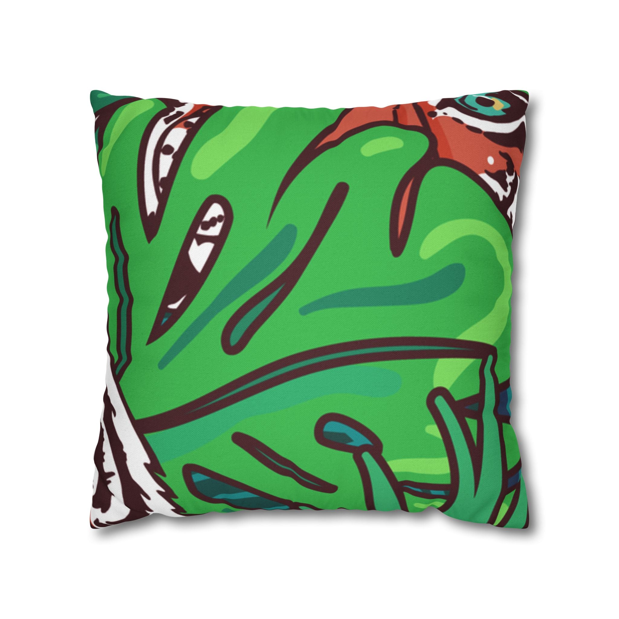 Tropical Jungle Tigers Blue and Green Spun Polyester Square Pillowcase, Artsulli - Art is Long, Life is Short, Home Decor, Size, 18" × 18", , , , , 14335599852463
