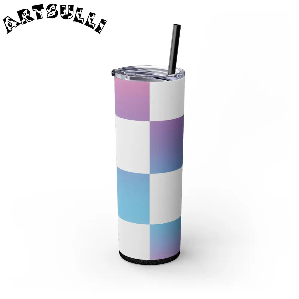 JAKKOUTTHEBXX Vaporwave Check Skinny Tumbler with Straw 20oz