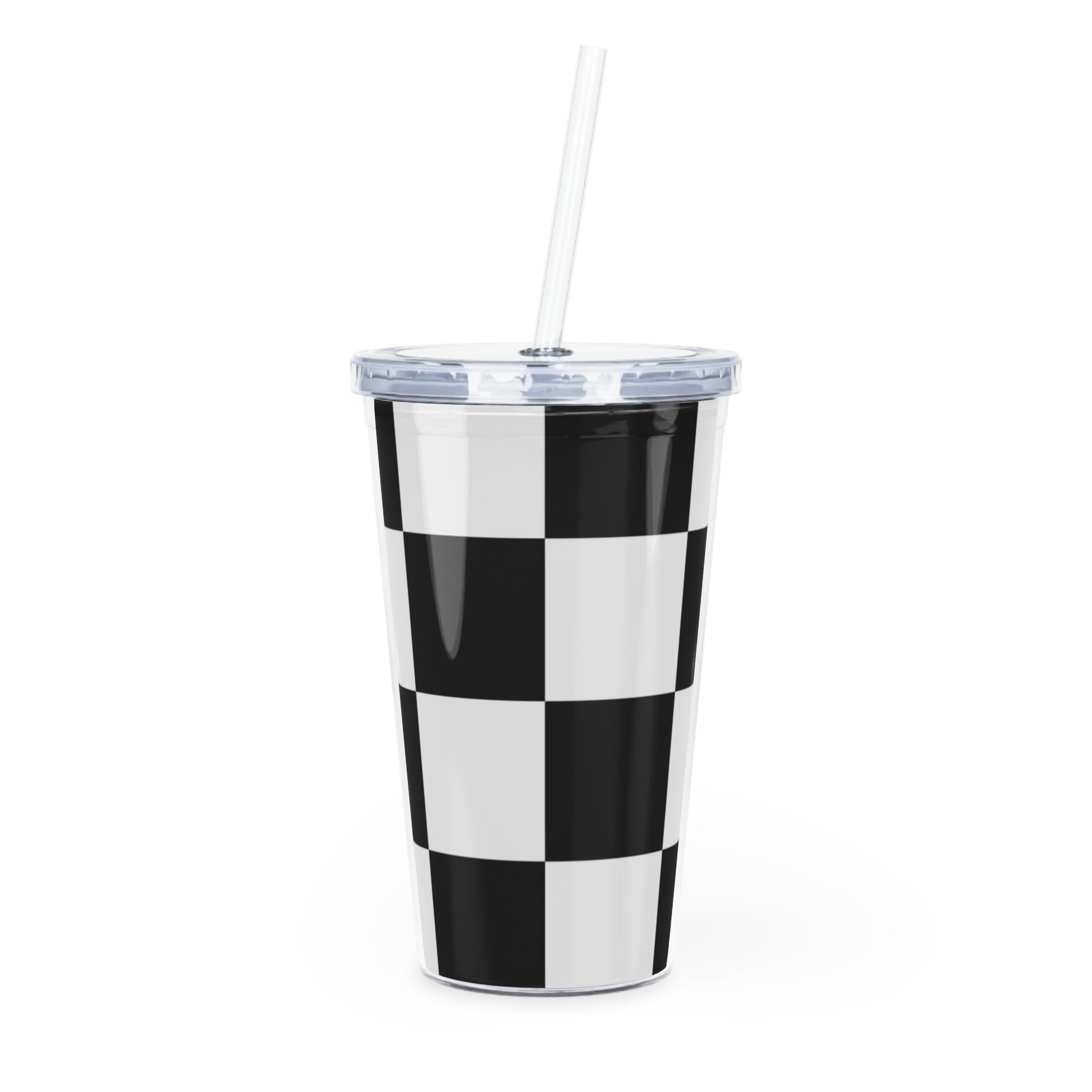 Checkerboard Black and White Plastic Tumbler with Straw, Artsulli - Art is Long, Life is Short, Mug, Size, 20oz, Color, Transparent, , , 24471860354317