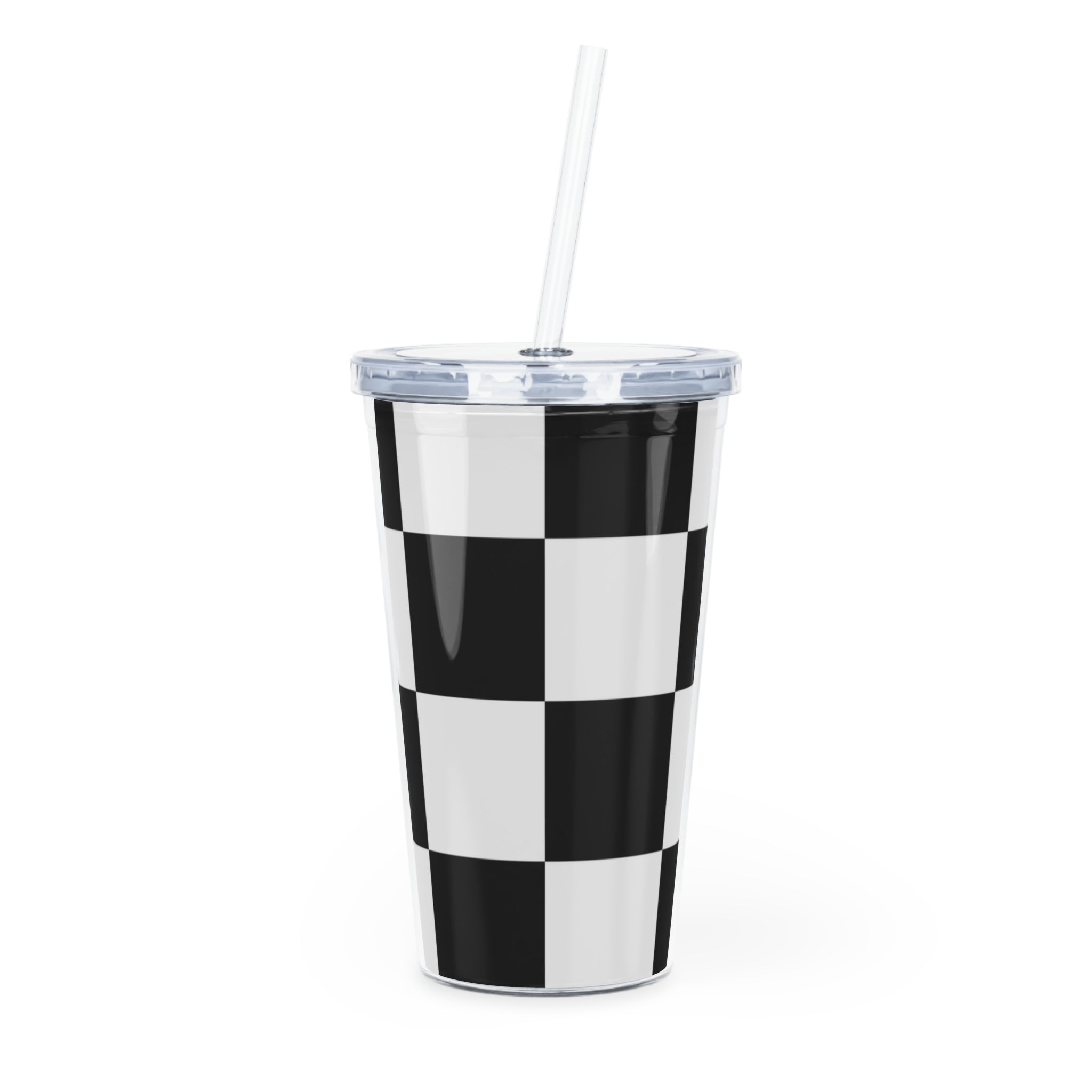 Checkerboard Black and White Plastic Tumbler with Straw, Artsulli - Art is Long, Life is Short, Mug, Size, 20oz, Color, Transparent, , , 24471860354317