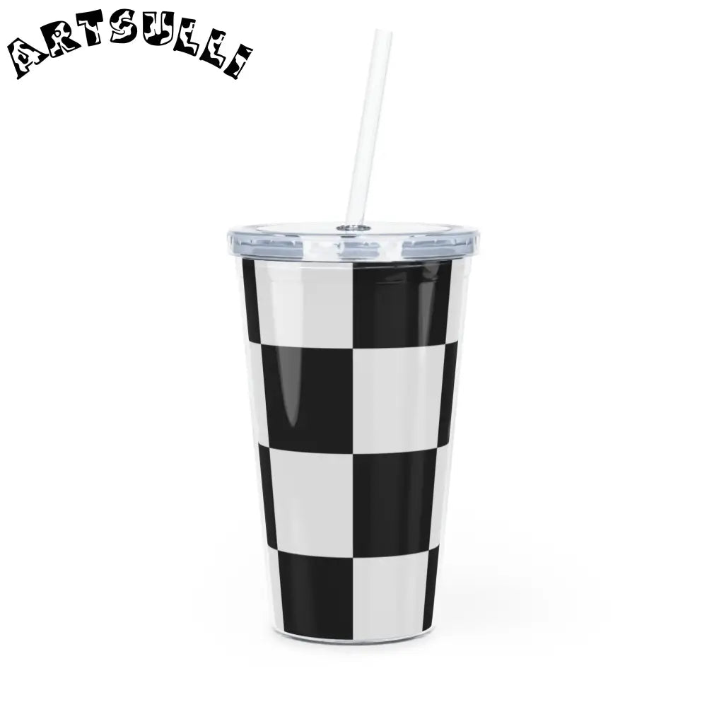 JAKKOUTTHEBXX Checkerboard Black and White Plastic Tumbler