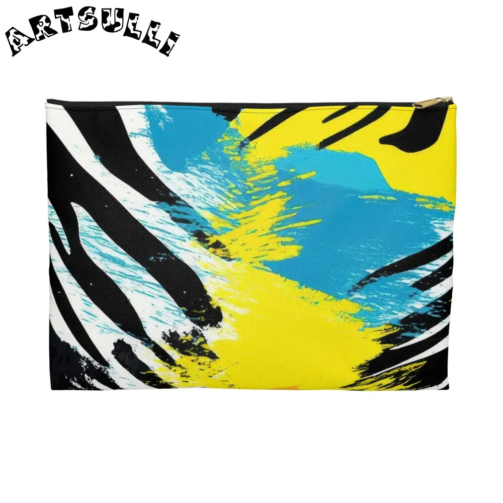 Zebra Stripes x Leapord Print x Paint Splatter Multi-Color Accessory Pouch, Artsulli - Art is Long, Life is Short, Bags, Size, Large, Color, Black zipper, , , 17702700782402