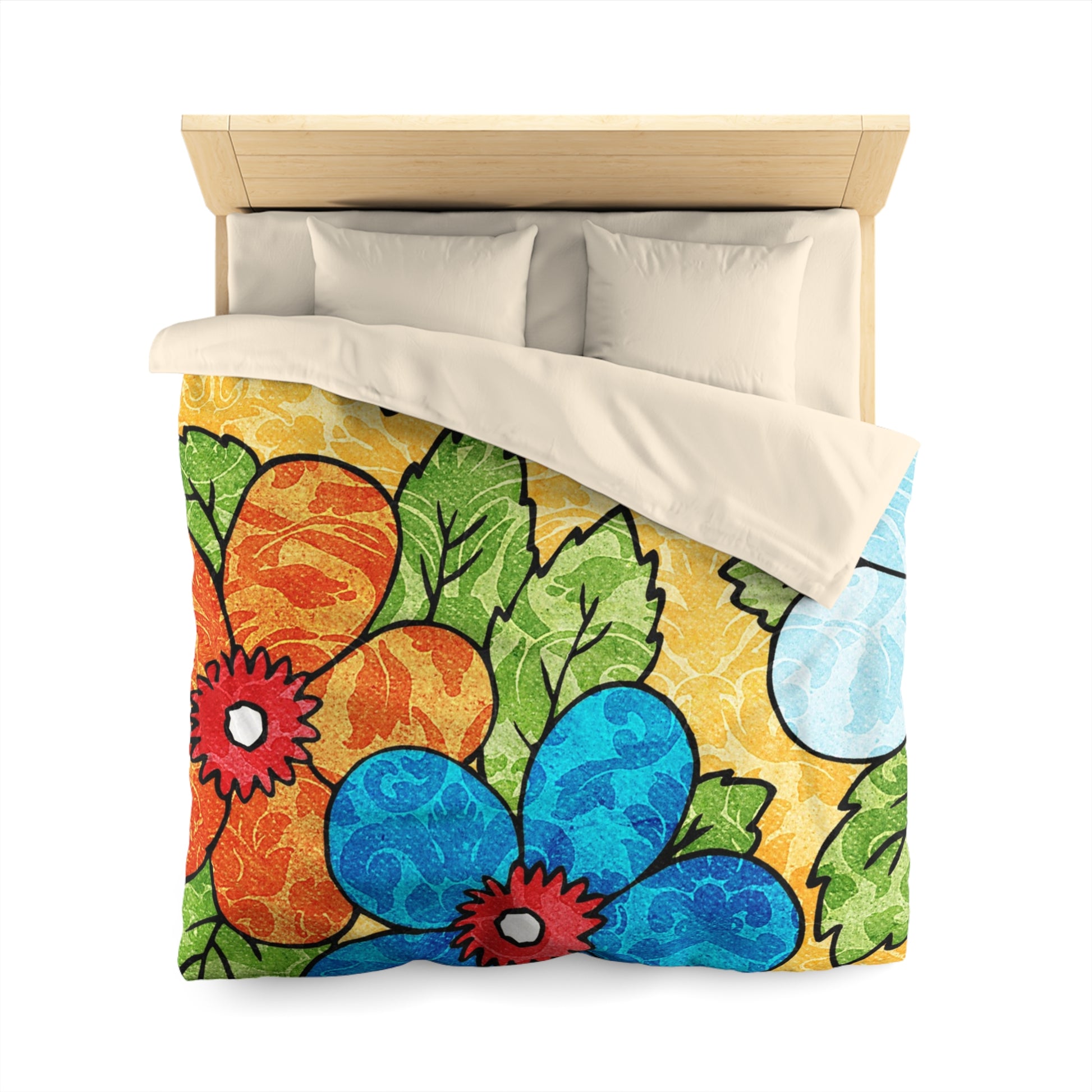 Groovy Yellow Floral Kl Microfiber Duvet Cover, Artsulli - Art is Long, Life is Short, Home Decor, , , , , , , 