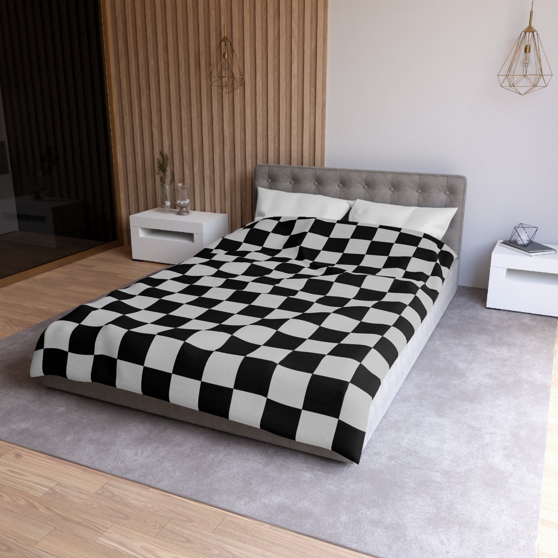Checkerboard Dada Black and Light Gray Microfiber Duvet Cover, Artsulli - Art is Long, Life is Short, Home Decor, , , , , , , 