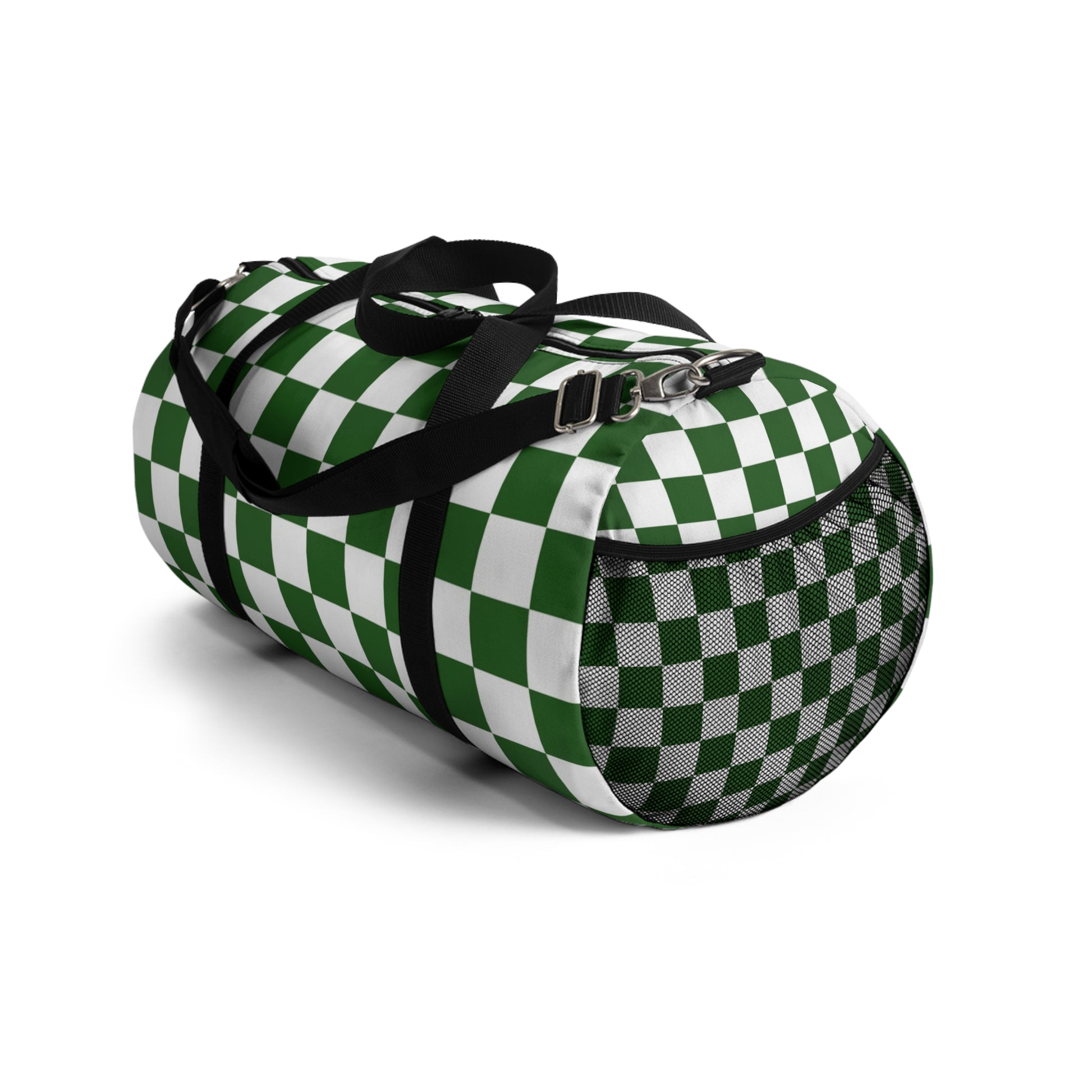 Checkerboard White and Dark Green Duffel Bag, Artsulli - Art is Long, Life is Short, Bags, , , , , , , 