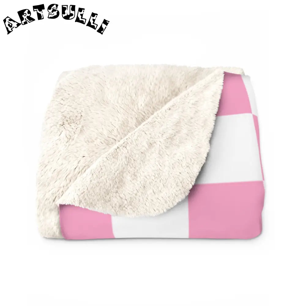 JAKKOUTTHEBXX Checkerboard Hot Pink and White Sherpa Fleece Blanket