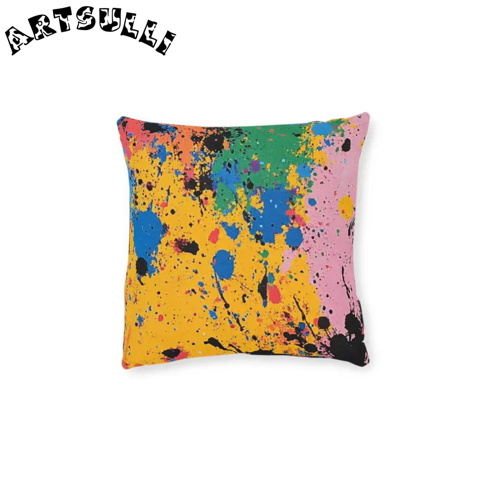 JAKKOUTTHEBXX The Colors Of Paint Splatter Square Pillow - Pink Back