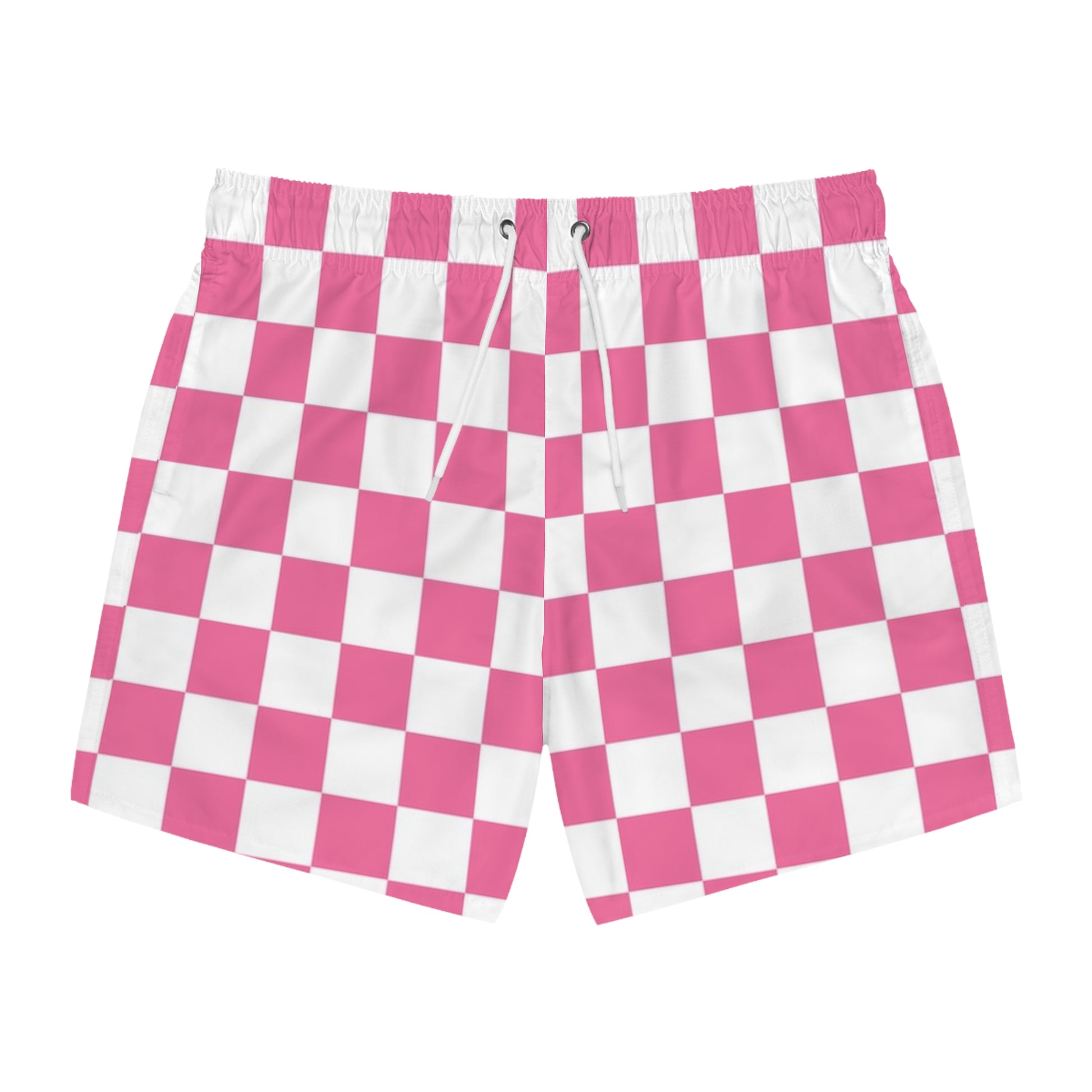 Yuyushiki Pink Check Swim Trunks (AOP), Artsulli - Art is Long, Life is Short, All Over Prints, Size, XS, Color, Seam thread color automatically matched to design, , , 29301739074302019585