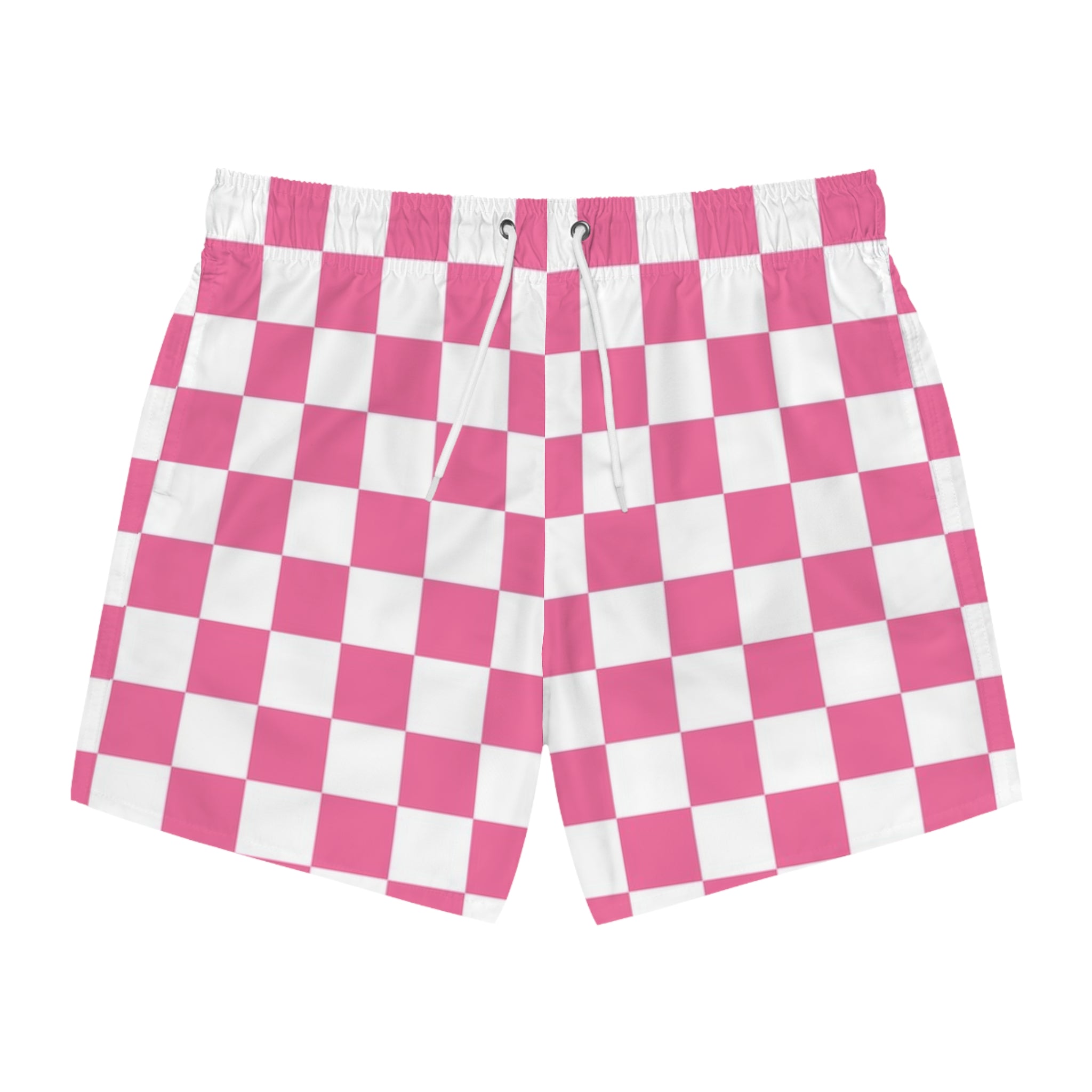 Yuyushiki Pink Check Swim Trunks (AOP), Artsulli - Art is Long, Life is Short, All Over Prints, Size, XS, Color, Seam thread color automatically matched to design, , , 29301739074302019585