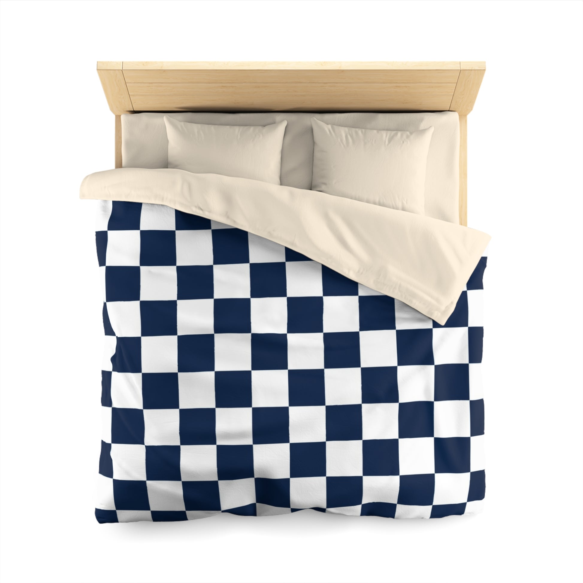 Checkerboard White and Navy Blue Microfiber Duvet Cover, Artsulli - Art is Long, Life is Short, Home Decor, , , , , , , 