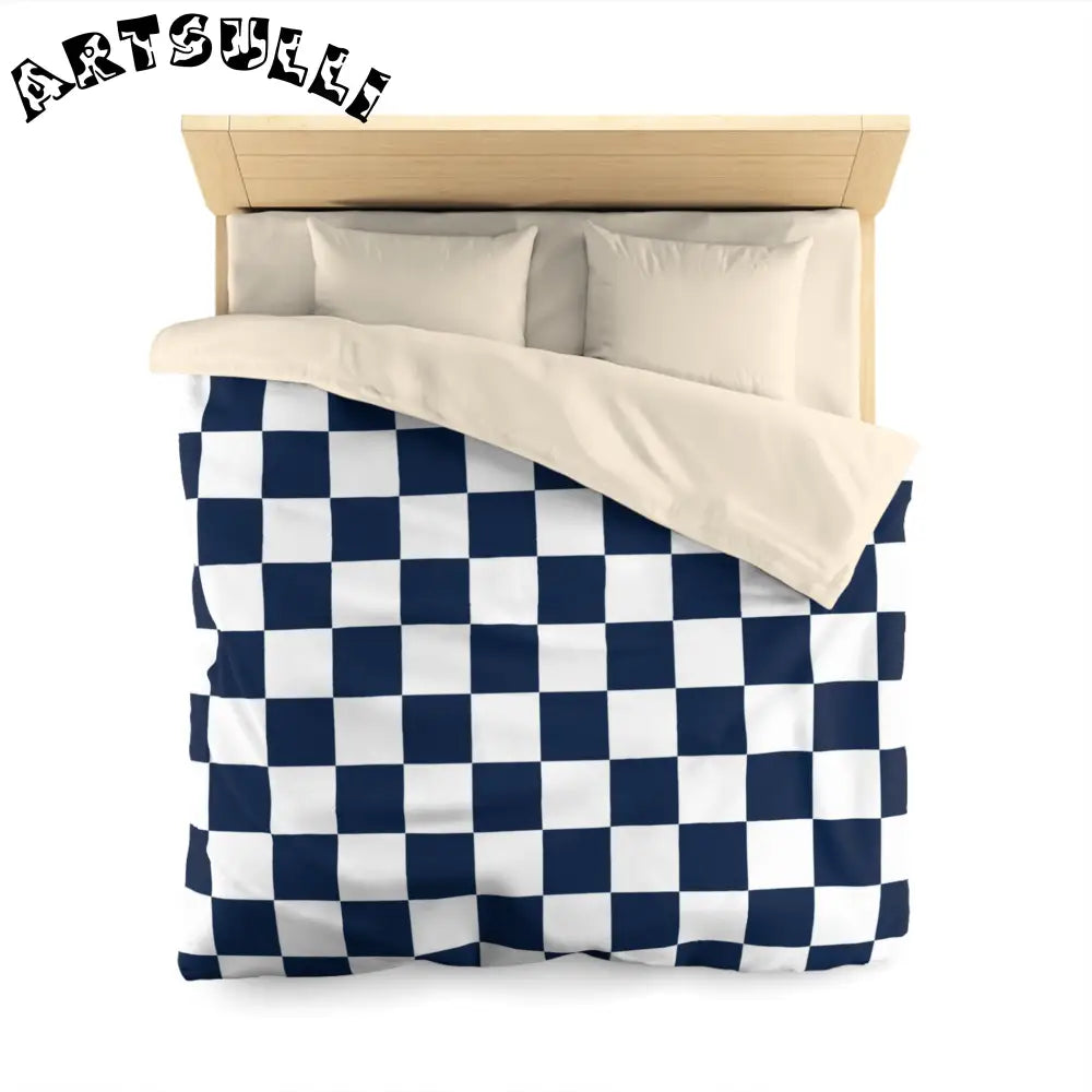 JAKKOUTTHEBXX Checkerboard White and Navy Blue Microfiber Duvet