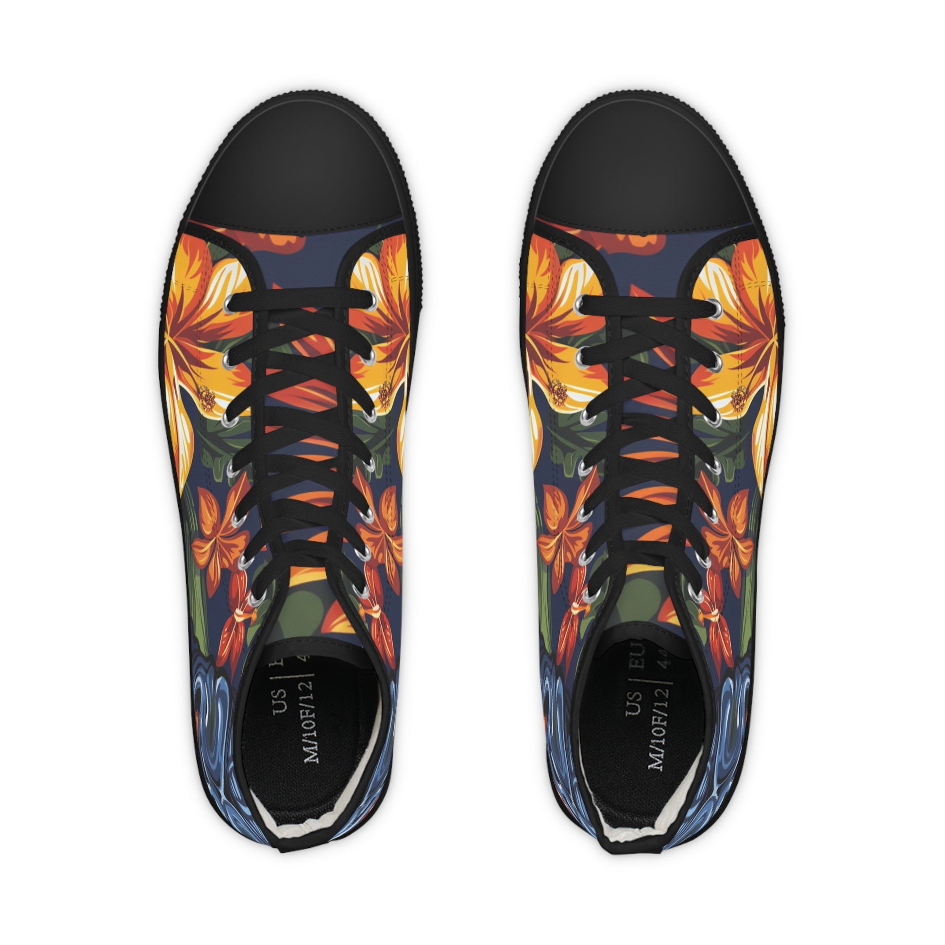 Tiki Bloom Navy Men's High Top Sneakers, Artsulli - Art is Long, Life is Short, Shoes, , , , , , , 