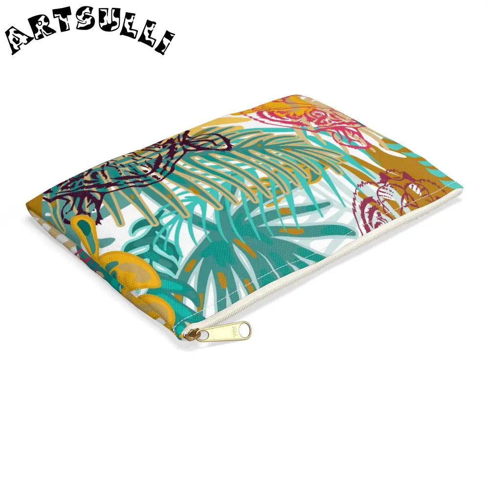 JAKKOUTTHEBXX Tropical Jungle Tigers Brown and Green Accessory Pouch