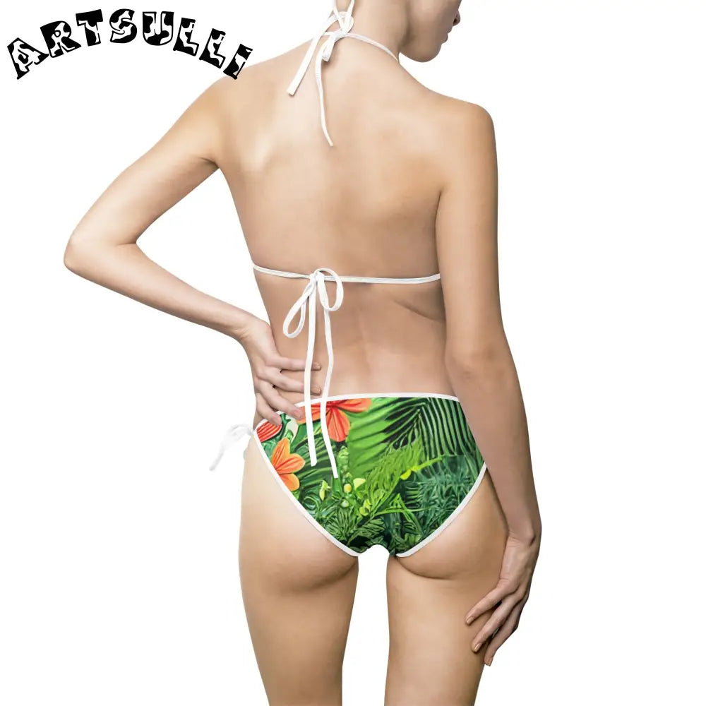 JAKKOUTTHEBXX Tropical Leaf Orange Flower Bikini Swimsuit with White