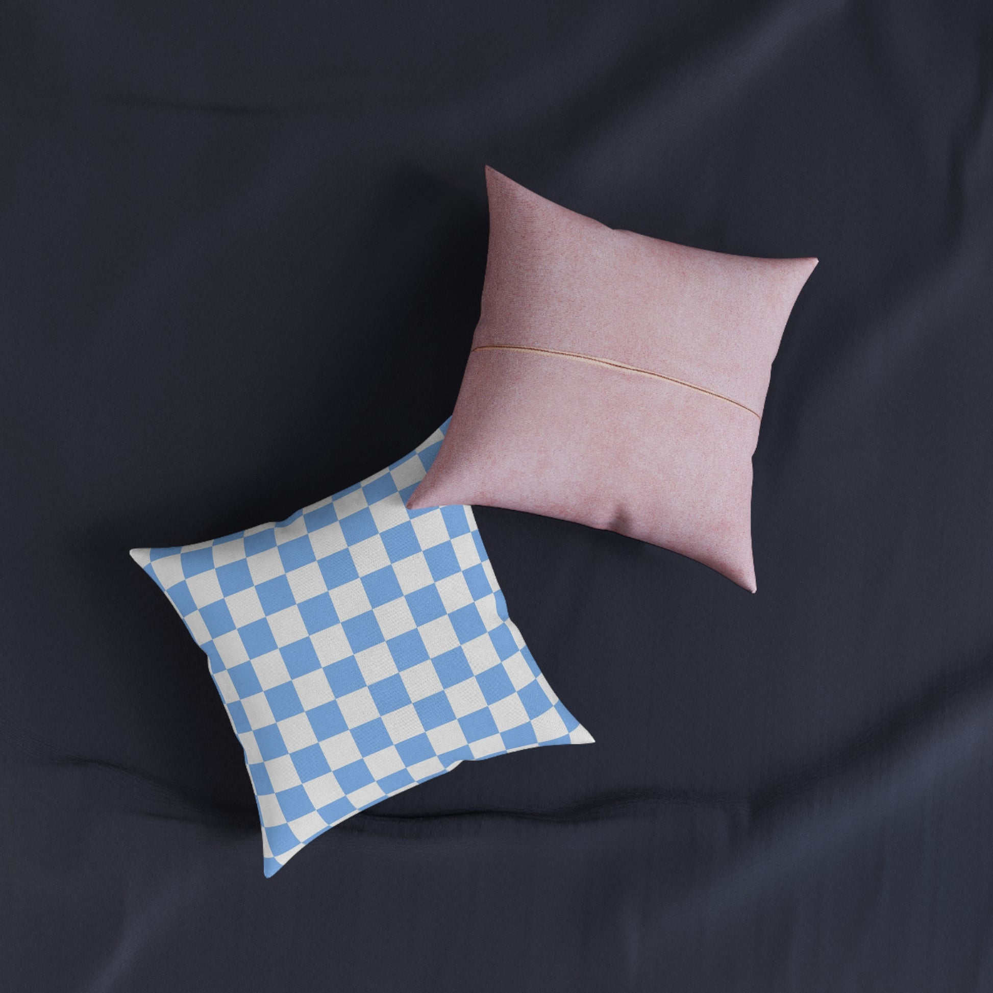 Checkerboard White and Light Blue Square Pillow - Pink Back, Artsulli - Art is Long, Life is Short, Home Decor, , , , , , , 