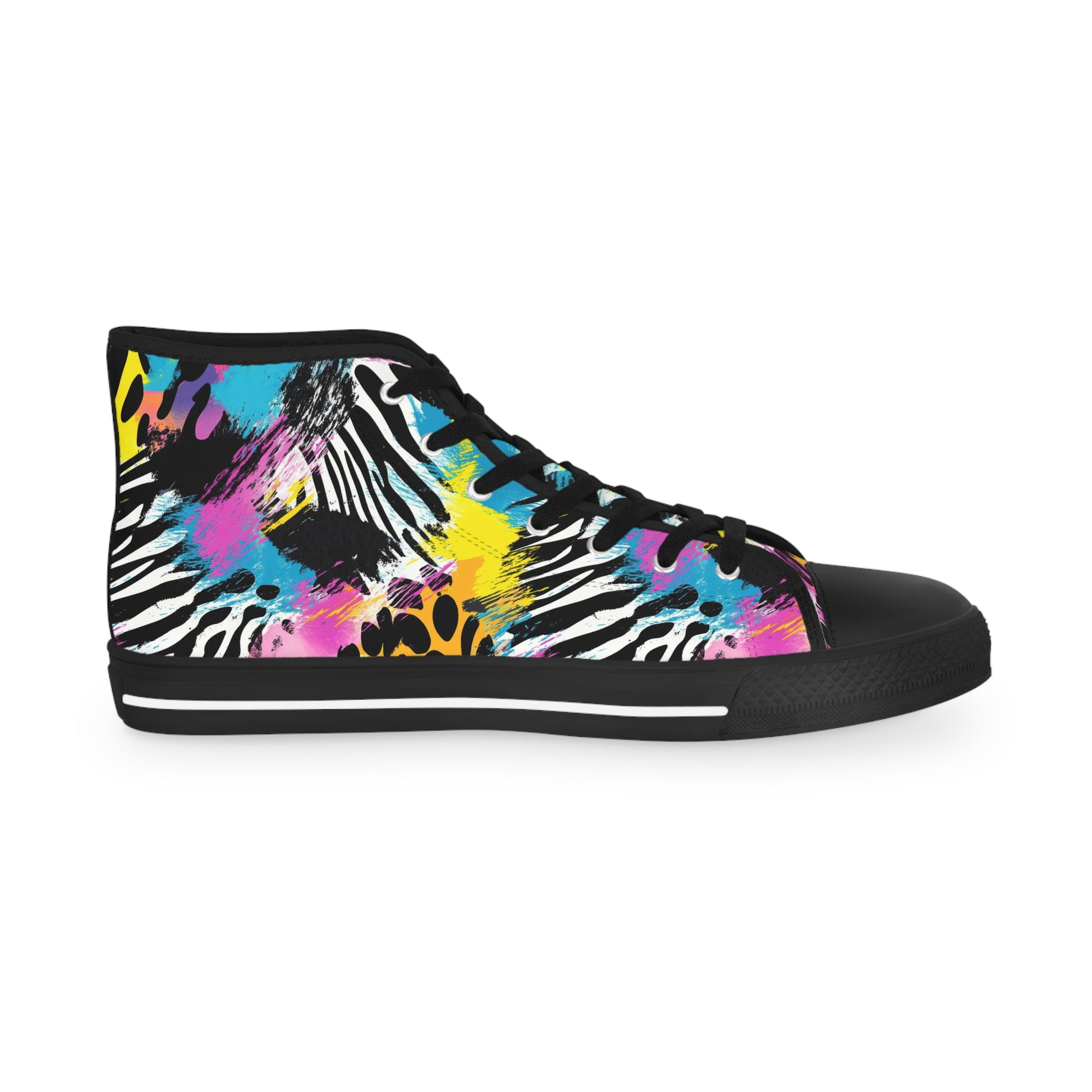Zebra Stripes x Leopard Print x Paint Splatter Multi-Color Men's High Top Sneakers, Artsulli - Art is Long, Life is Short, Shoes, , , , , , , 