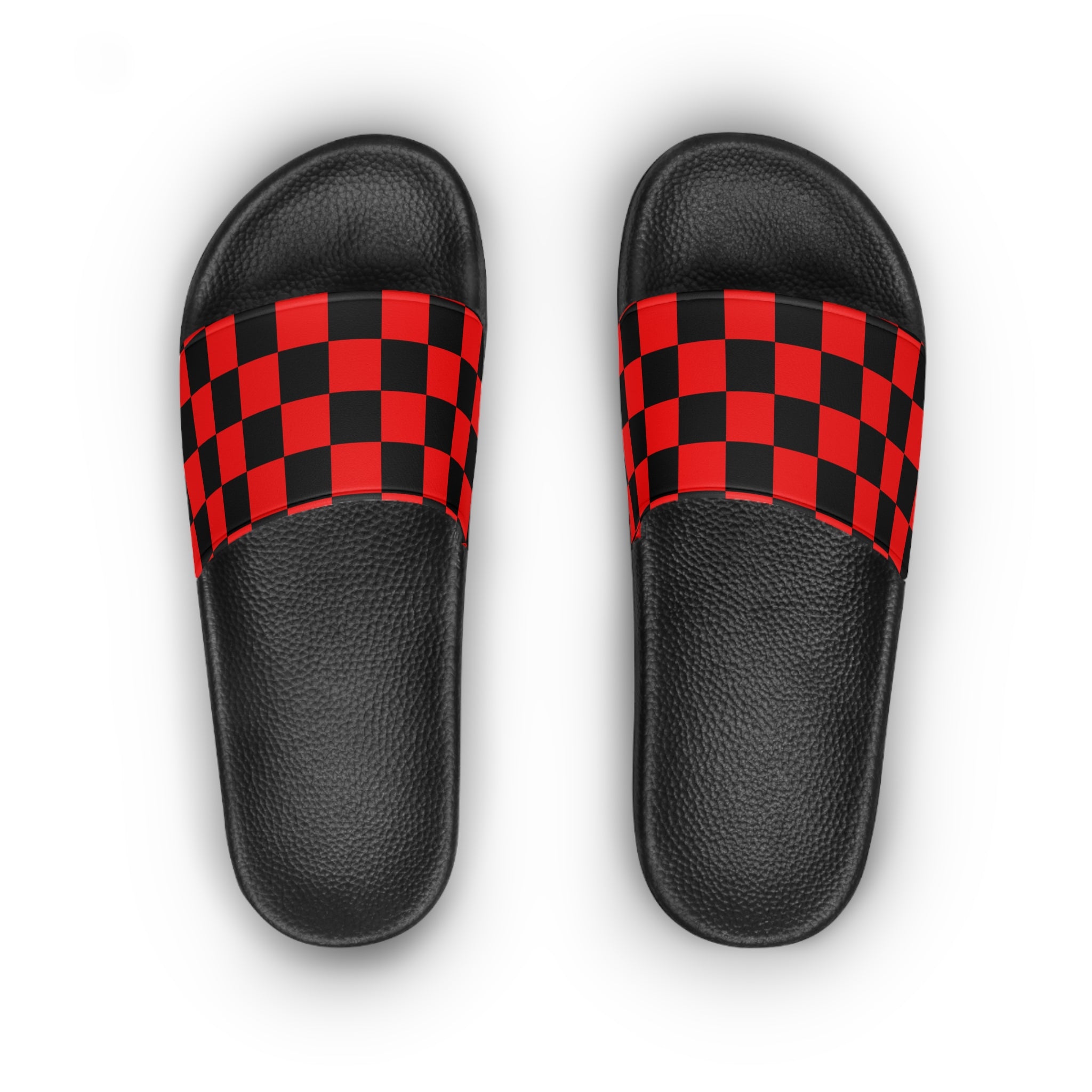 Checkerboard Red and Black Women's Slide Sandals, Artsulli - Art is Long, Life is Short, Shoes, , , , , , , 