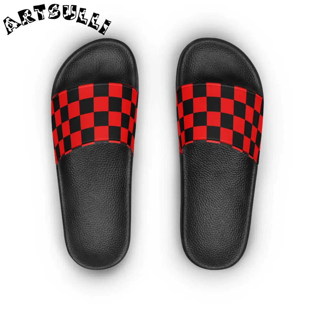 JAKKOUTTHEBXX Checkerboard Red and Black Women’s Slide Sandals