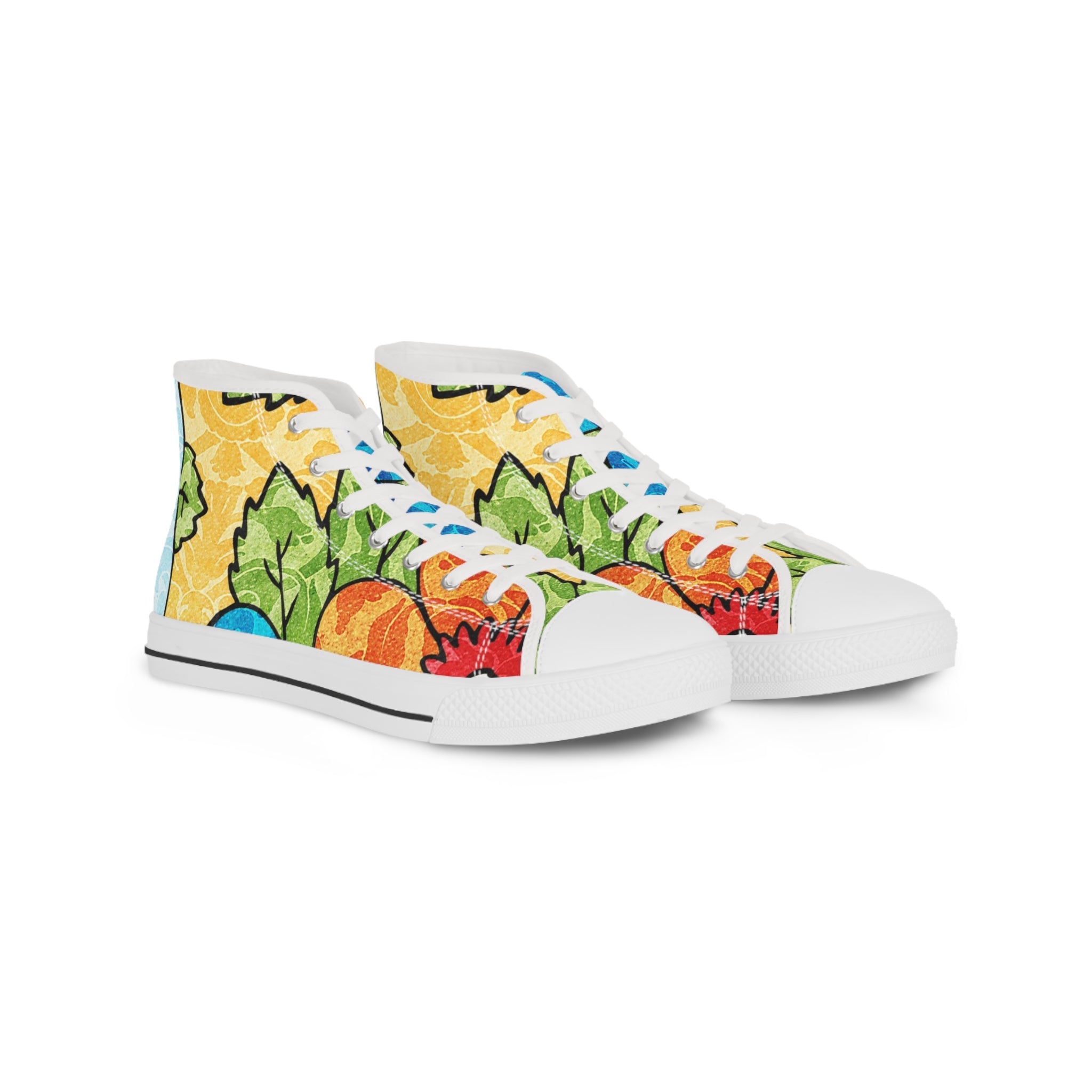 Groovy Yellow Floral Kl II Men's High Top Sneakers, Artsulli - Art is Long, Life is Short, Shoes, Size, US 5, Color, White sole, , , 13619532403472060392