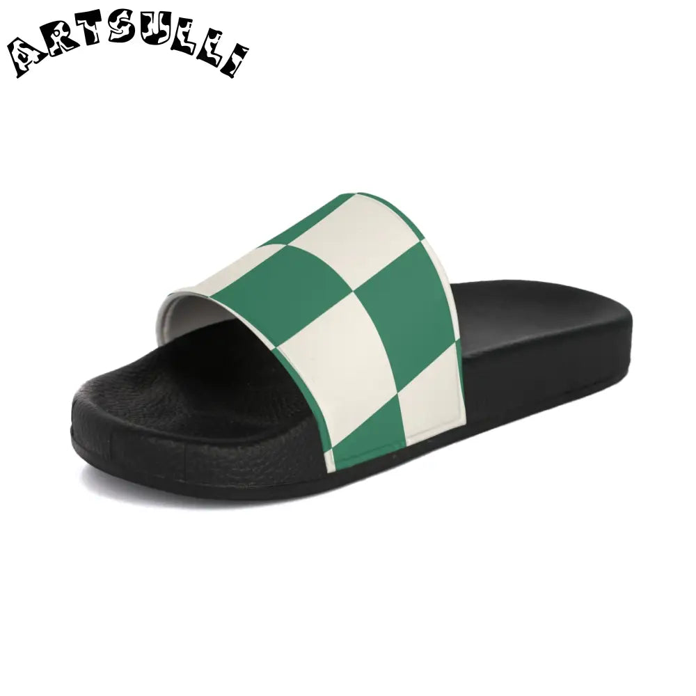 JAKKOUTTHEBXX Checkerboard Dark Green Men’s Slide Sandals