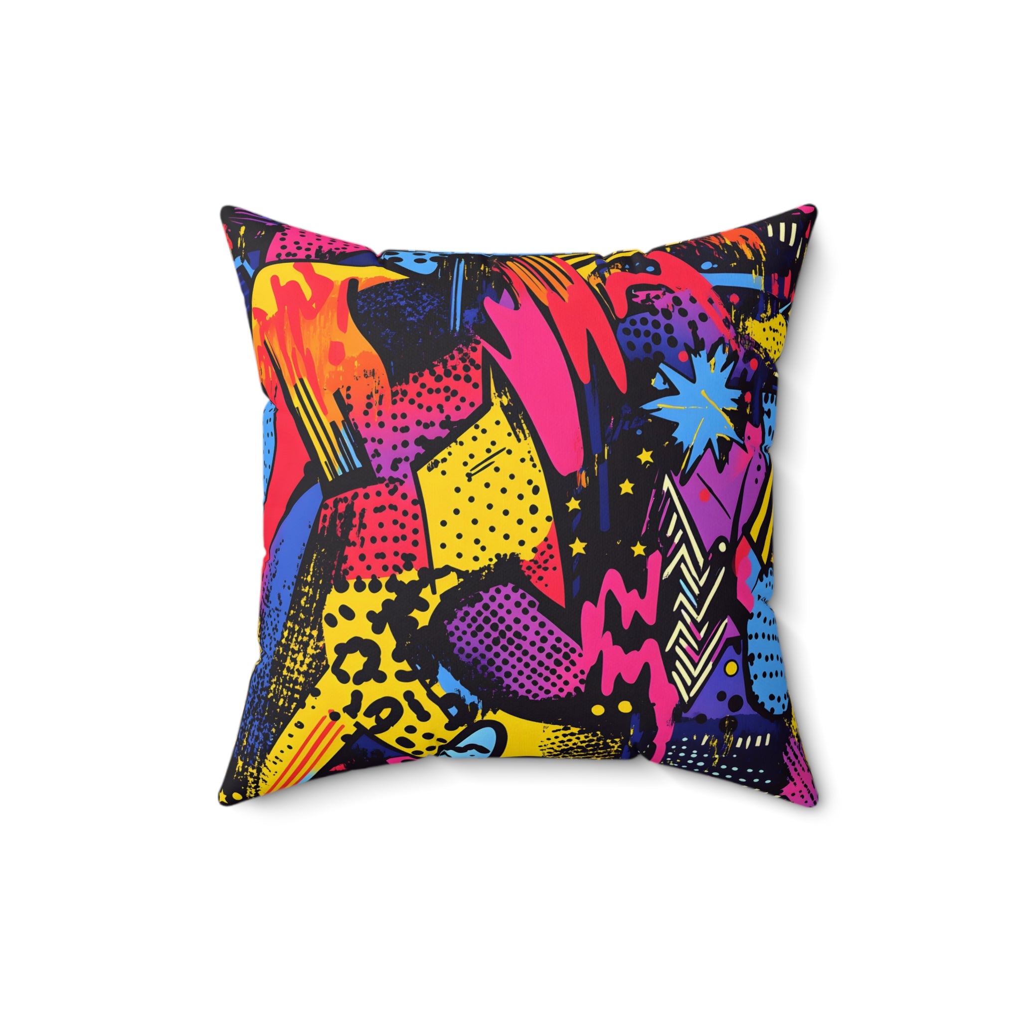 Retro Riot 80s Graffiti Stars Spun Polyester Square Pillow, Artsulli - Art is Long, Life is Short, Home Decor, Size, 16" × 16", , , , , 25761282010141486606