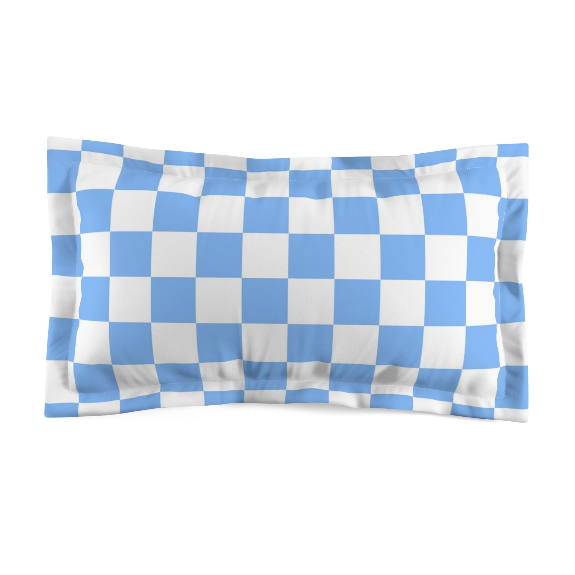 Checkerboard White and Light Blue Microfiber Pillow Sham, Artsulli - Art is Long, Life is Short, Home Decor, Size, King, , , , , 32637112357741126982
