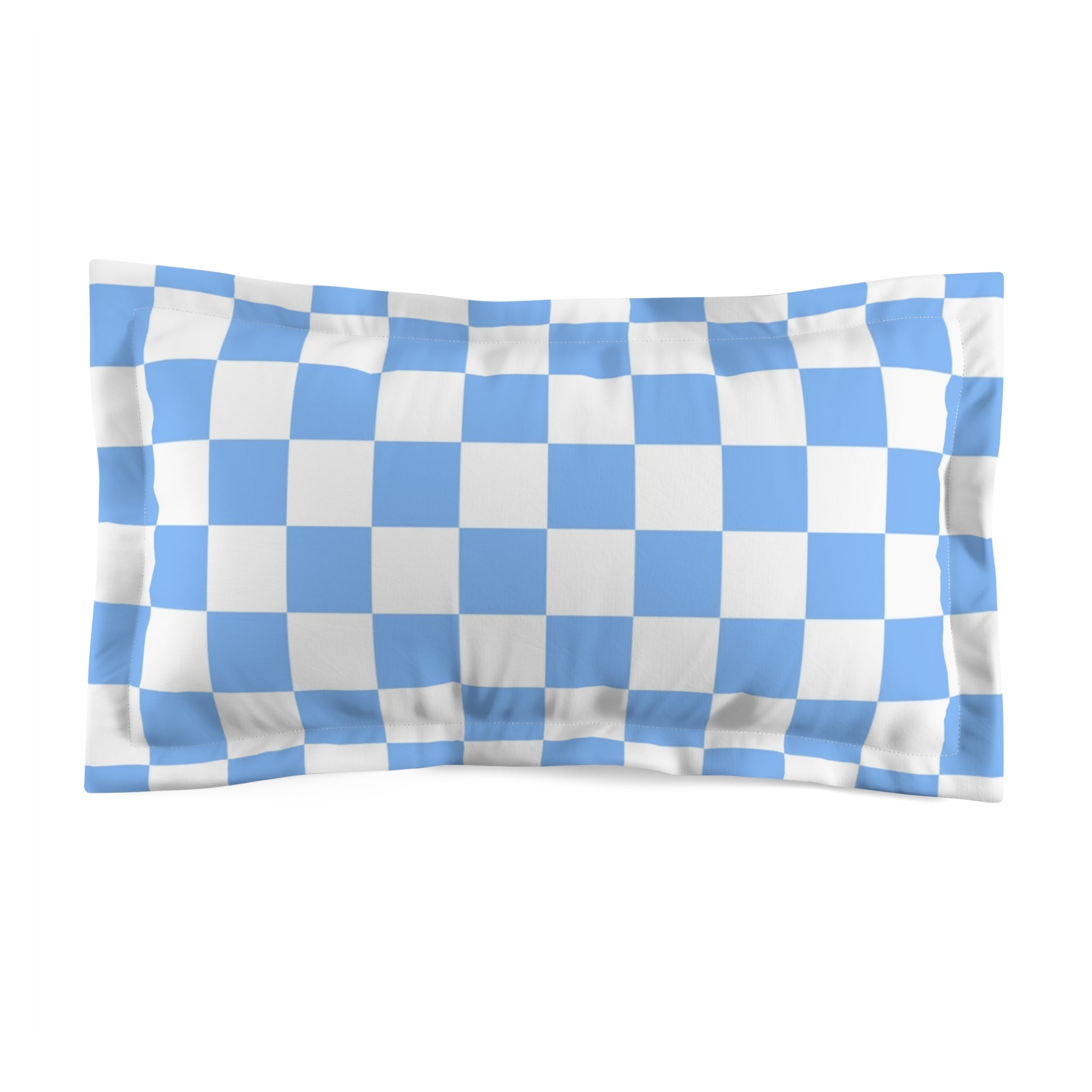 Checkerboard White and Light Blue Microfiber Pillow Sham, Artsulli - Art is Long, Life is Short, Home Decor, Size, King, , , , , 32637112357741126982