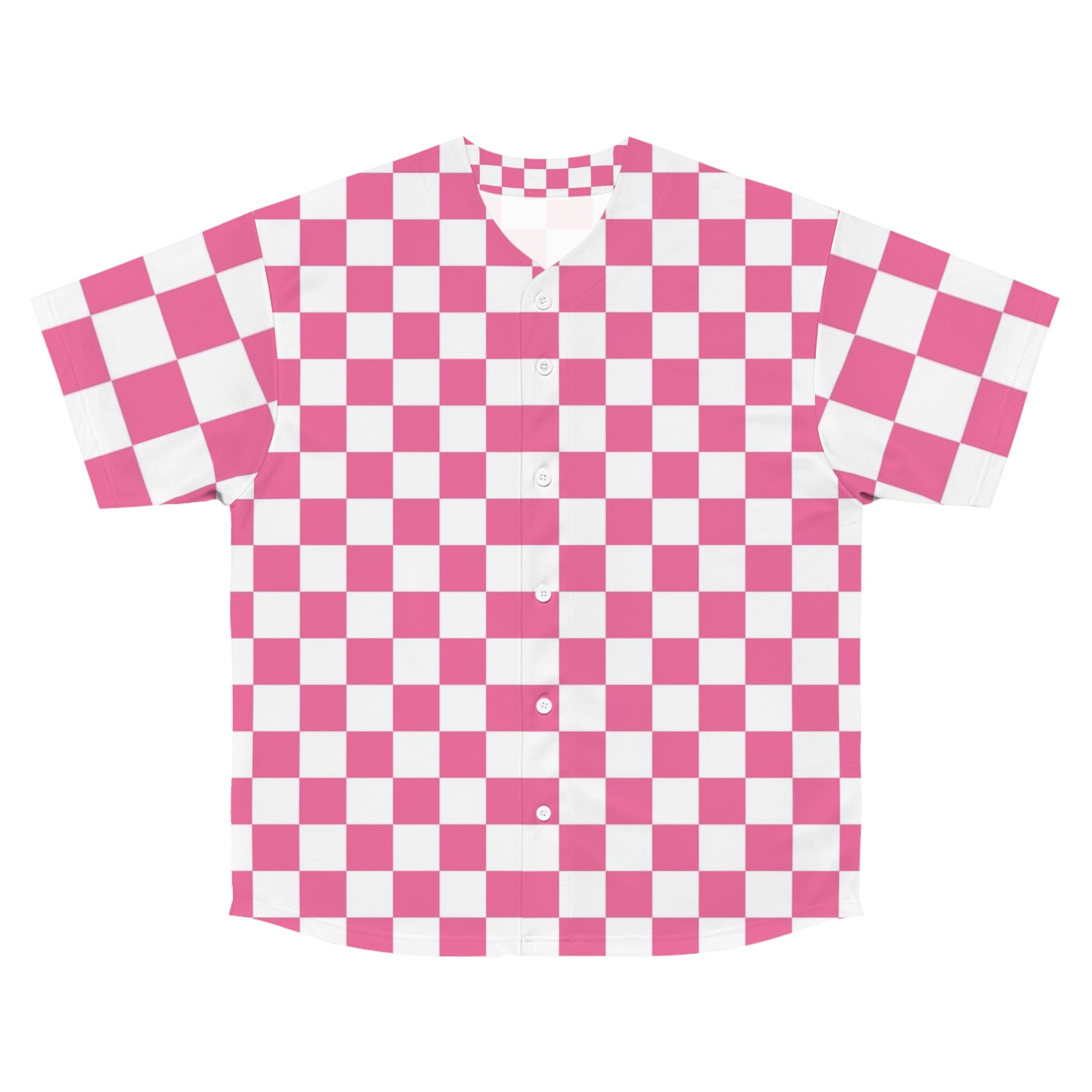 Yuyushiki Pink Check Men's Baseball Jersey (AOP), Artsulli - Art is Long, Life is Short, All Over Prints, Size, S, Color, Seam thread color automatically matched to design, , , 76793233816678805375
