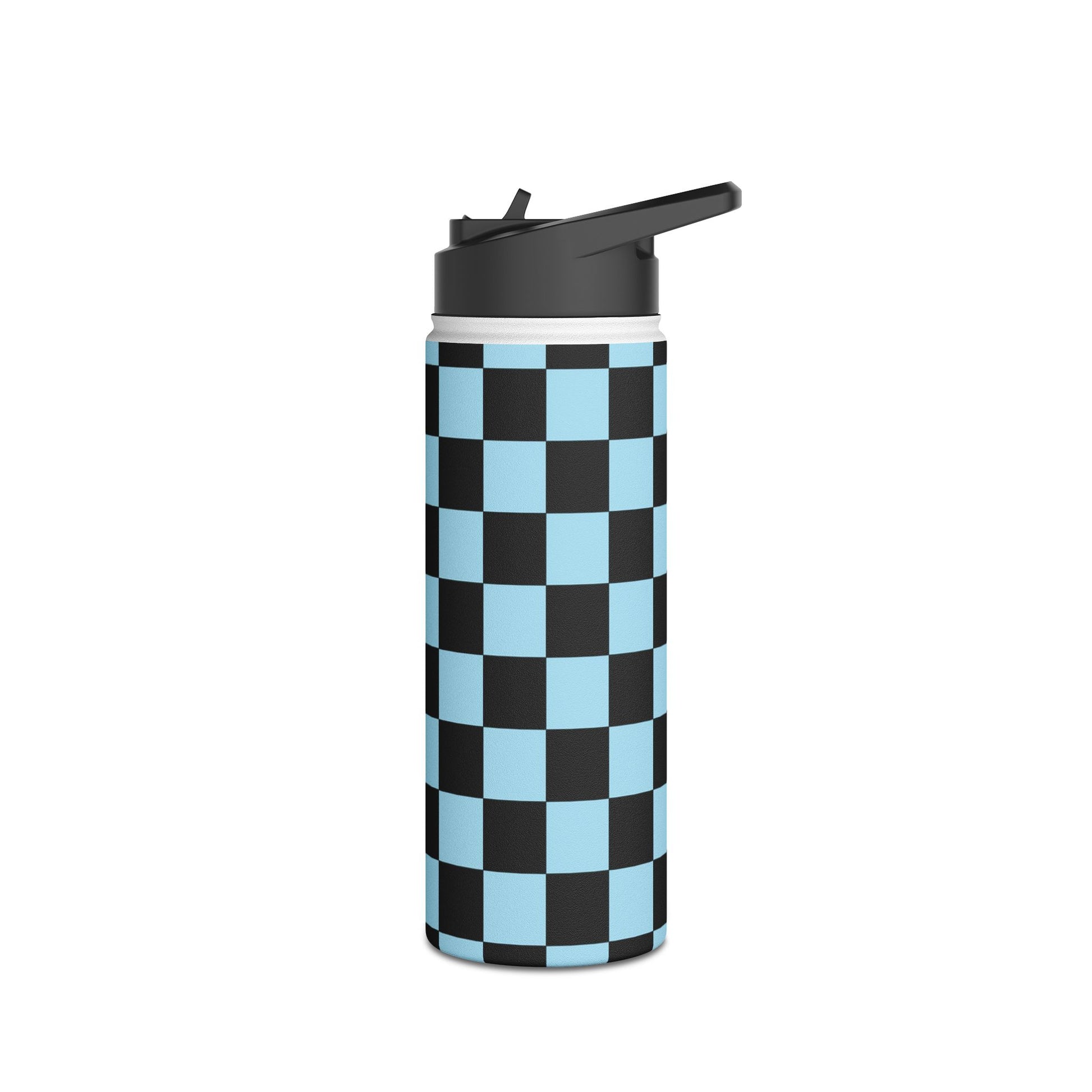 Checkerboard Black and Blue Stainless Steel Water Bottle, Standard Lid, Artsulli - Art is Long, Life is Short, Mug, , , , , , , 