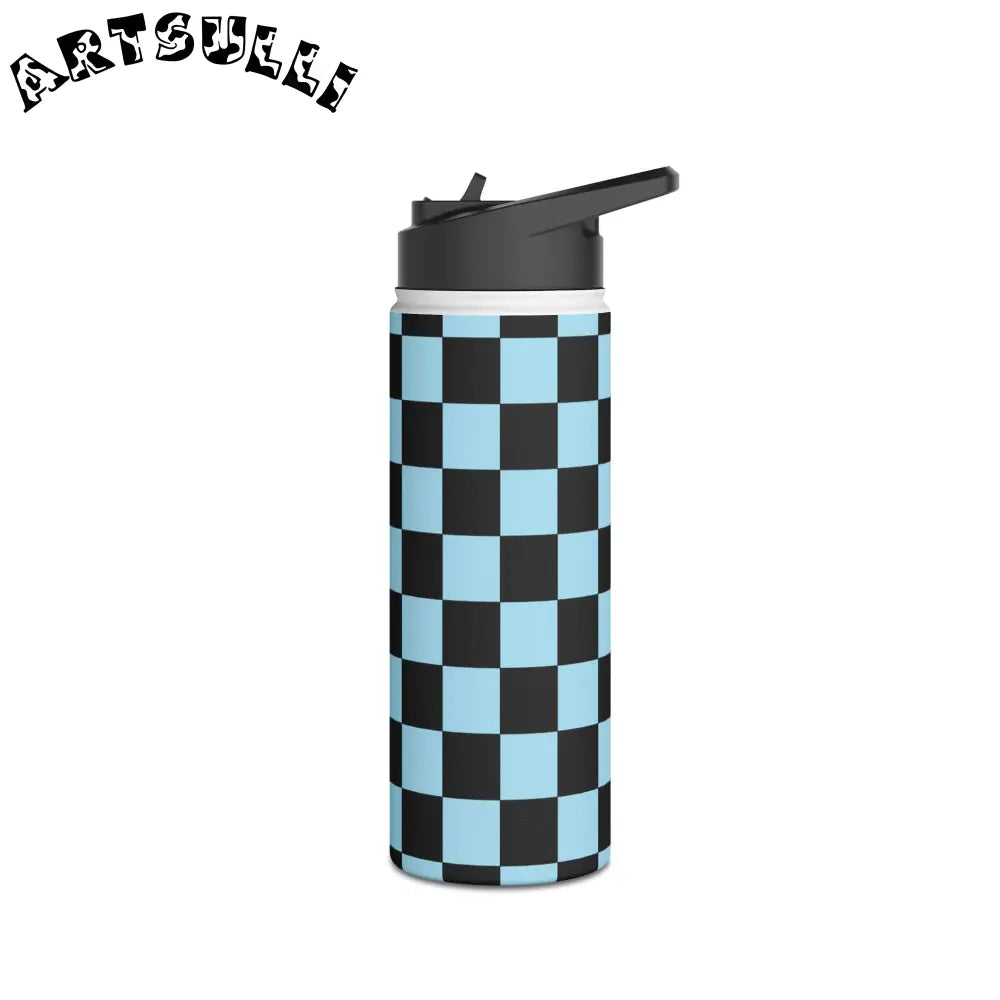 JAKKOUTTHEBXX Checkerboard Black and Blue Stainless Steel Water