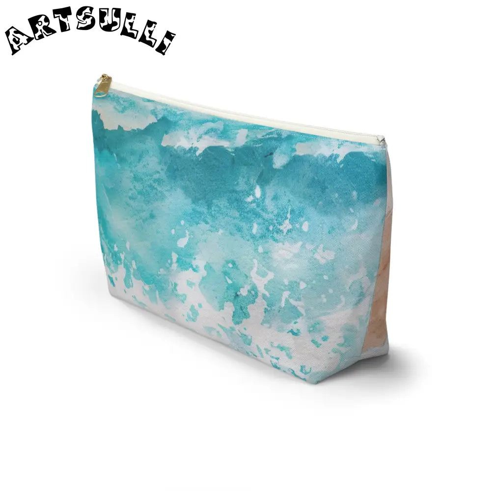 JAKKOUTTHEBXX Teal and White Abstract T-Bottom Pouch JAKKOUTTHEBXX