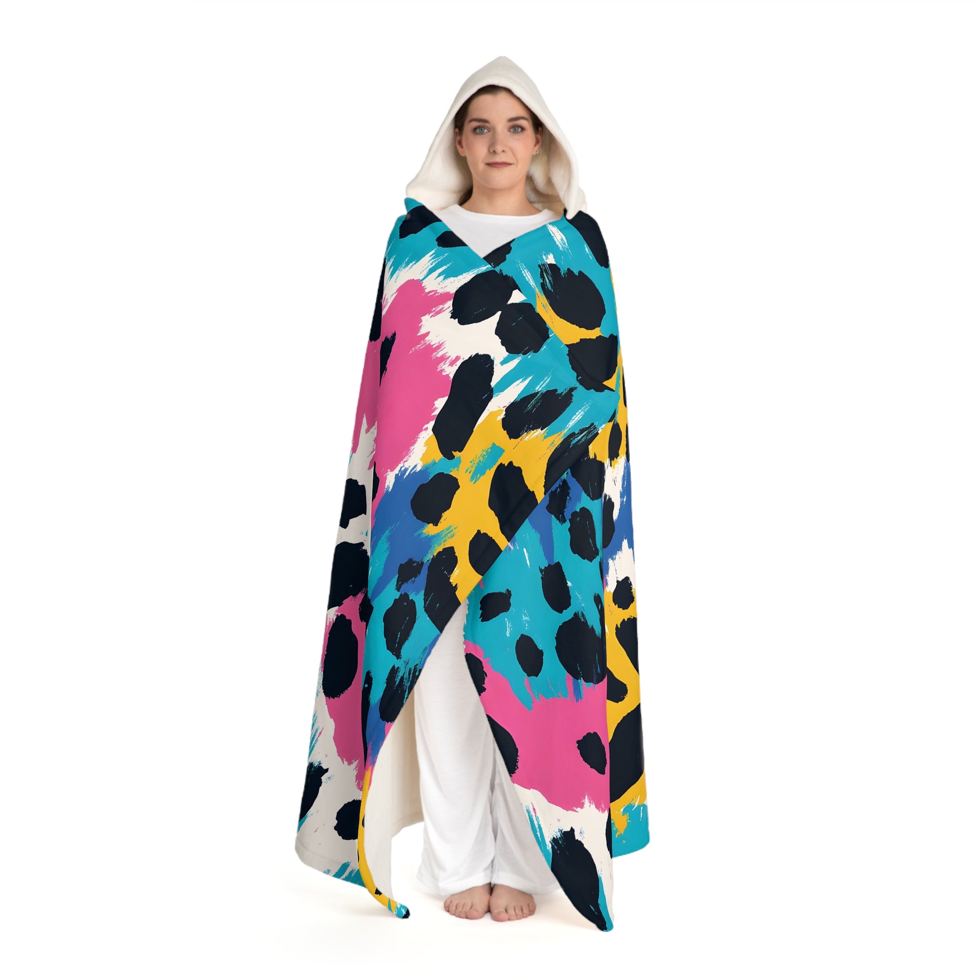 Leopard Print x Paint Brush Strokes Multi-Color Hooded Sherpa Fleece Blanket, Artsulli - Art is Long, Life is Short, All Over Prints, , , , , , , 