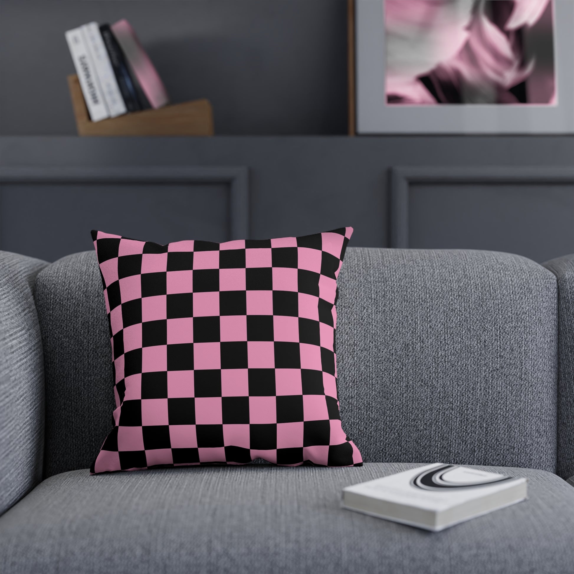 Checkerboard Black and Pink Cushion, Artsulli - Art is Long, Life is Short, Home Decor, , , , , , , 