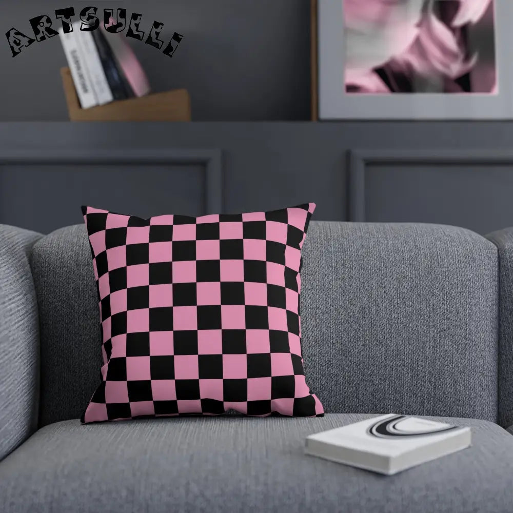 JAKKOUTTHEBXX Checkerboard Black and Pink Cushion JAKKOUTTHEBXX
