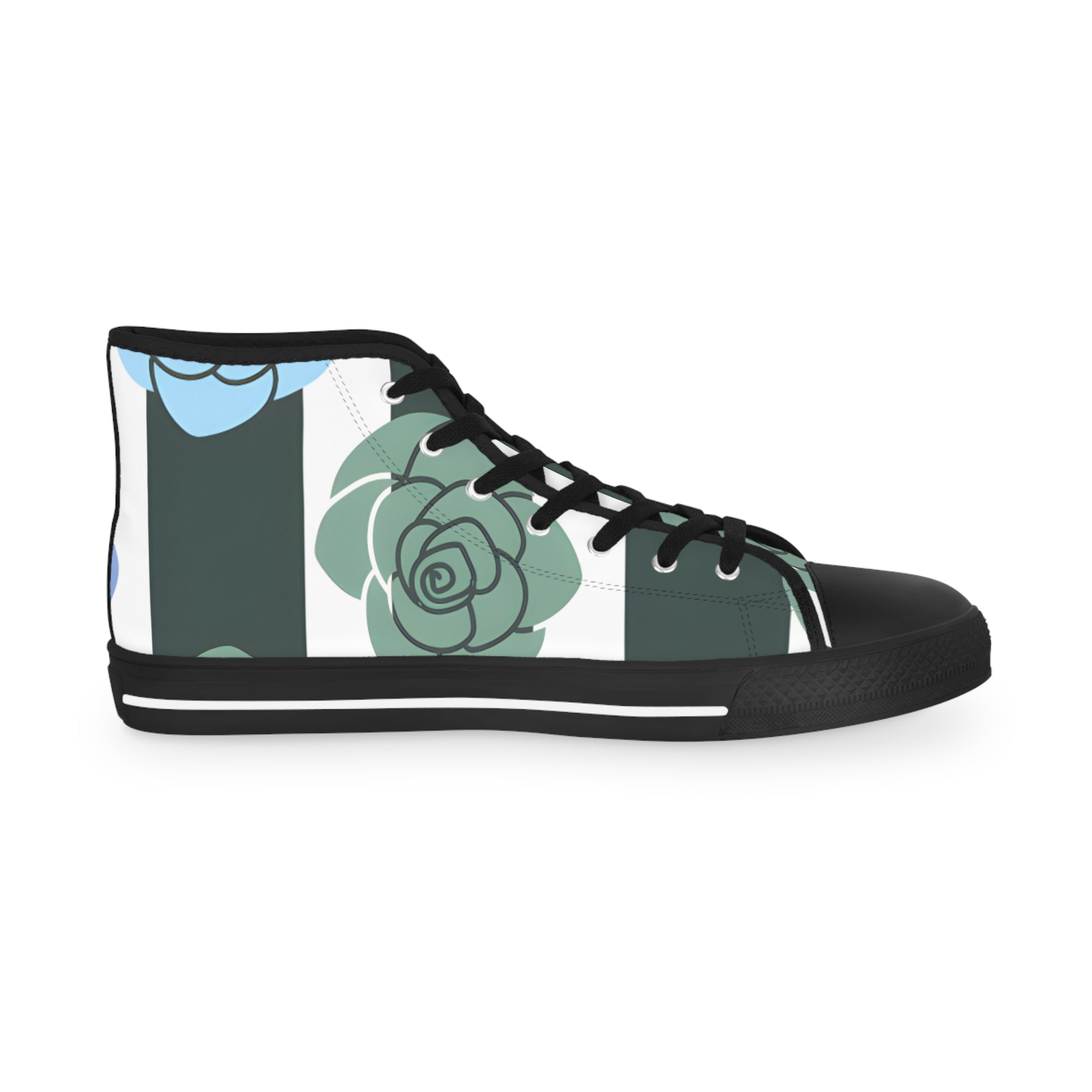Stripes x Roses Black and White Men's High Top Sneakers, Artsulli - Art is Long, Life is Short, Shoes, , , , , , , 