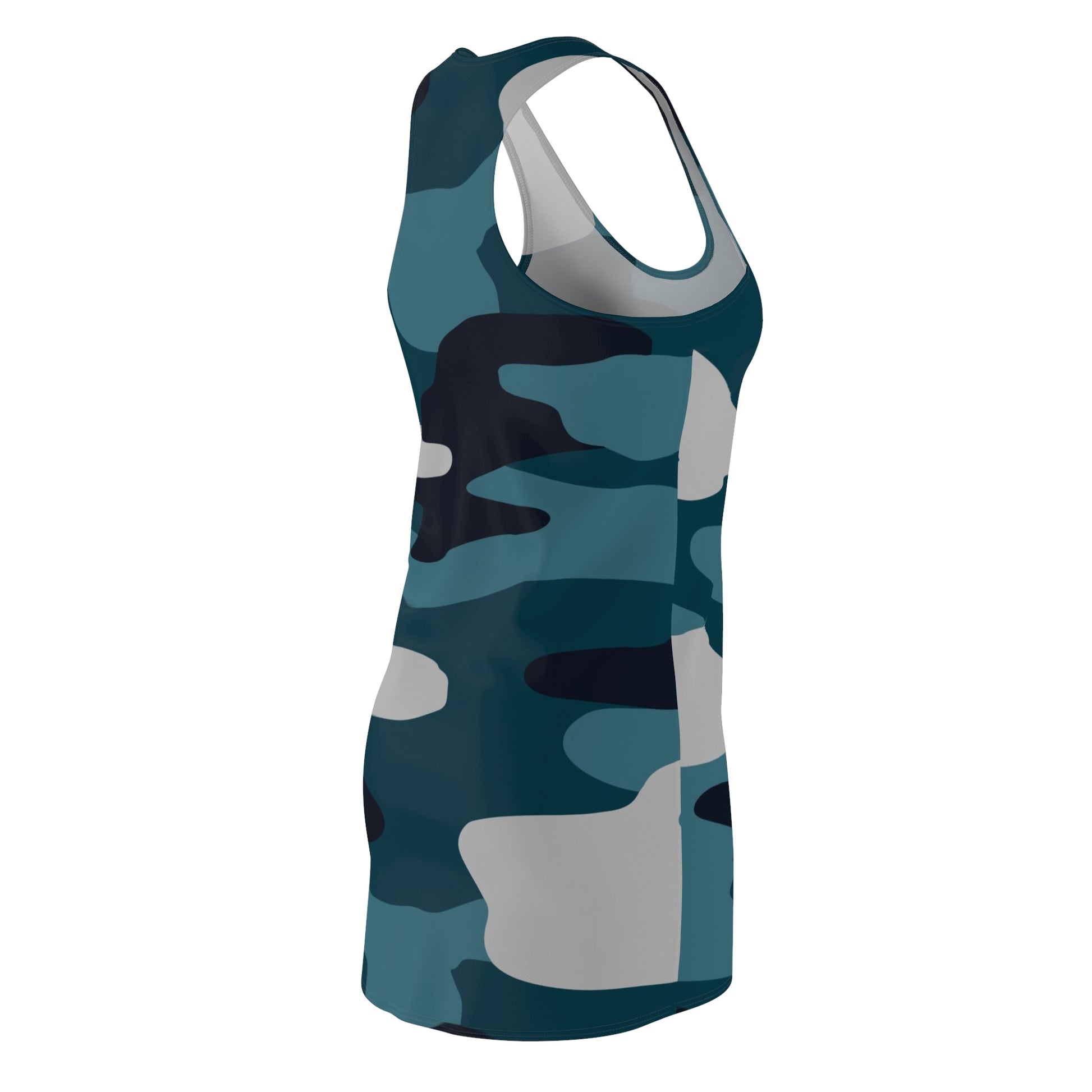 Blue Camouflage Women's Cut & Sew Racerback Dress (AOP), Artsulli - Art is Long, Life is Short, All Over Prints, , , , , , , 
