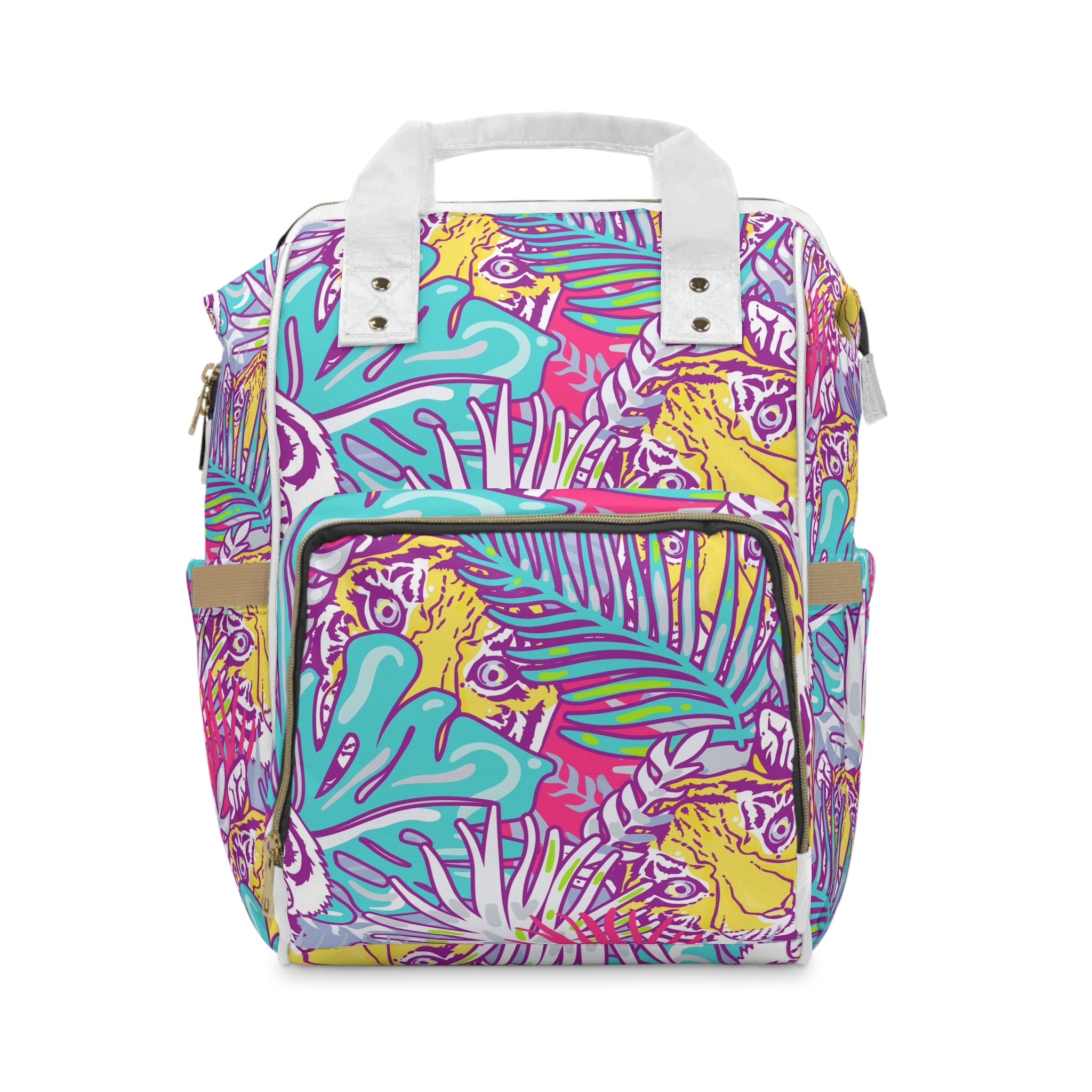 Tropical Floral Tigers Torquise and Purple Multifunctional Diaper Backpack, Artsulli - Art is Long, Life is Short, Bags, Size, 15.0" × 10.8" × 6.7'', , , , , 14207977503936