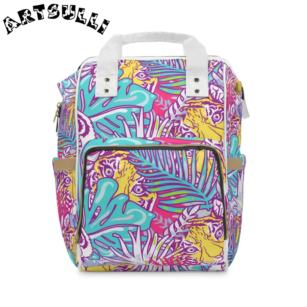 JAKKOUTTHEBXX Tropical Floral Tigers Torquise and Purple