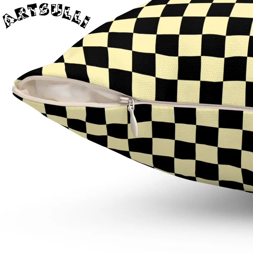 JAKKOUTTHEBXX Checkerboard II Black and Yellow Spun Polyester Square