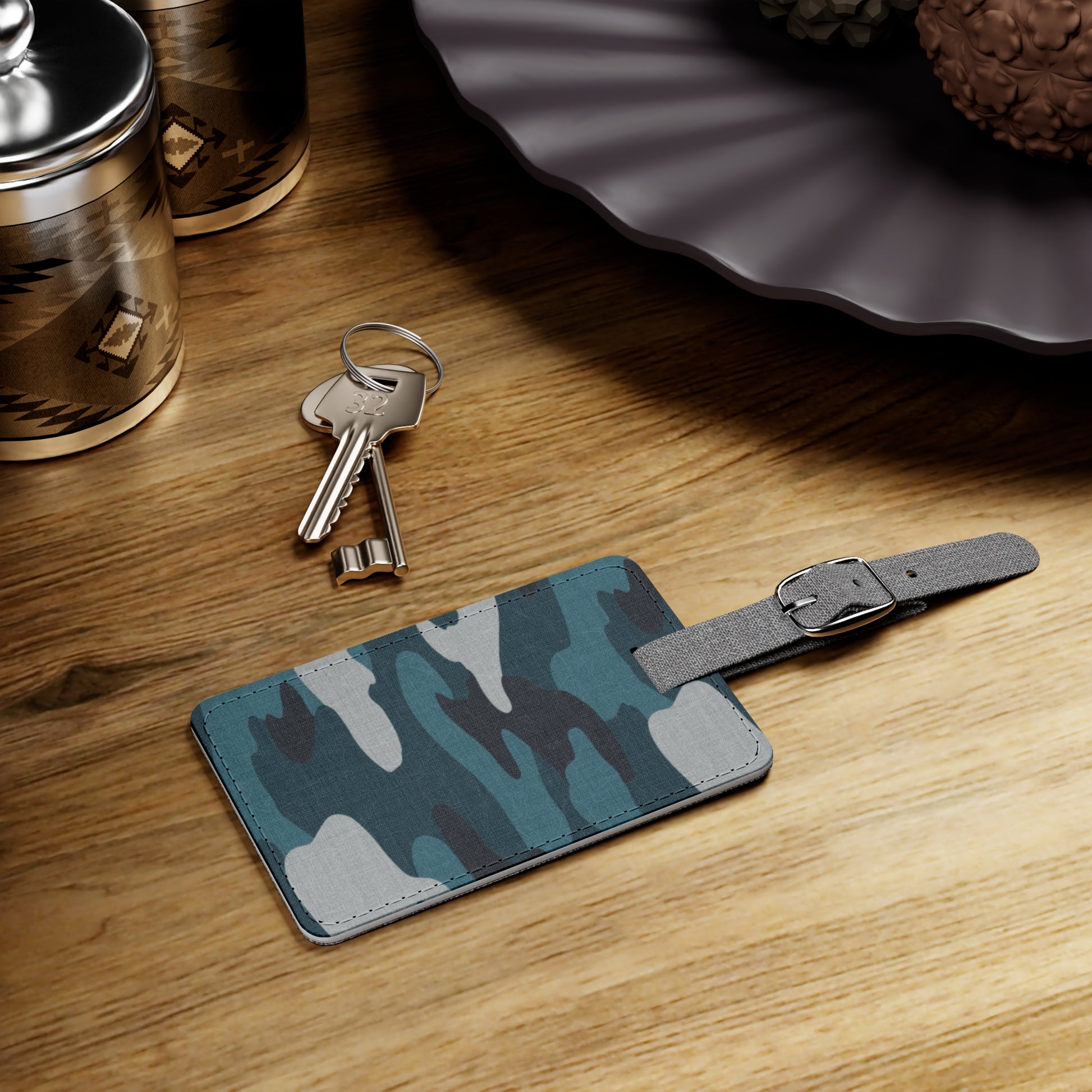 Blue Camouflage Saffiano Polyester Luggage Tag, Rectangle, Artsulli - Art is Long, Life is Short, Accessories, , , , , , , 