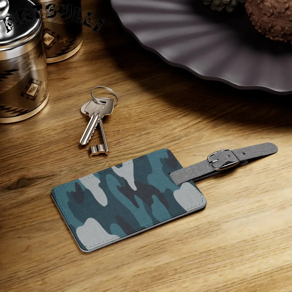 JAKKOUTTHEBXX Blue Camouflage Saffiano Polyester Luggage Tag
