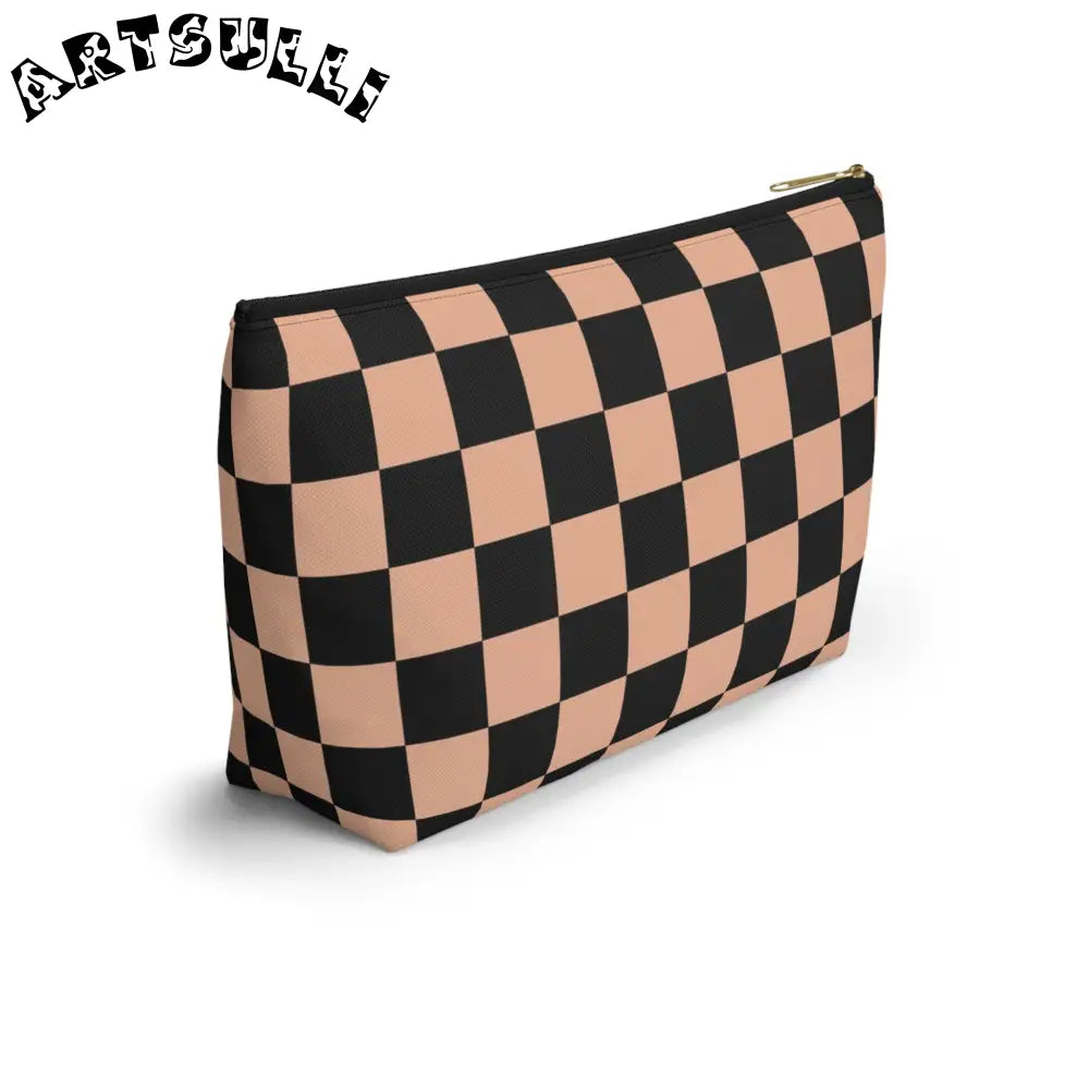 JAKKOUTTHEBXX Checkerboard Soft Orange and Black Accessory Pouch w