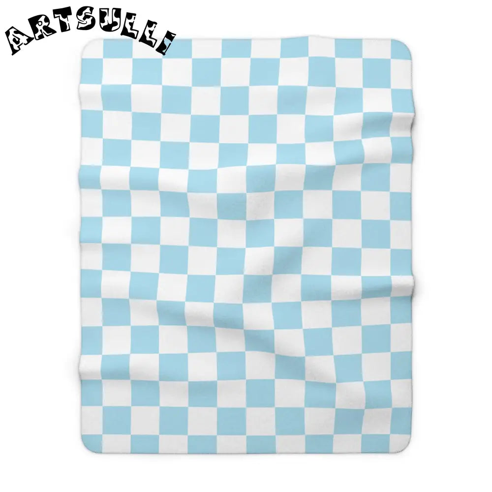 JAKKOUTTHEBXX Checkerboard Sky Blue Sherpa Fleece Blanket