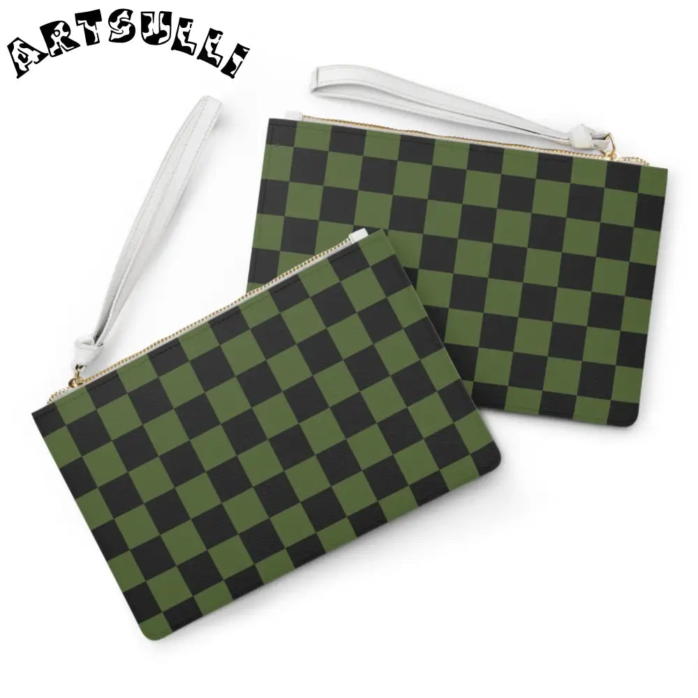 JAKKOUTTHEBXX Checkerboard Olive Green and Black Clutch Bag
