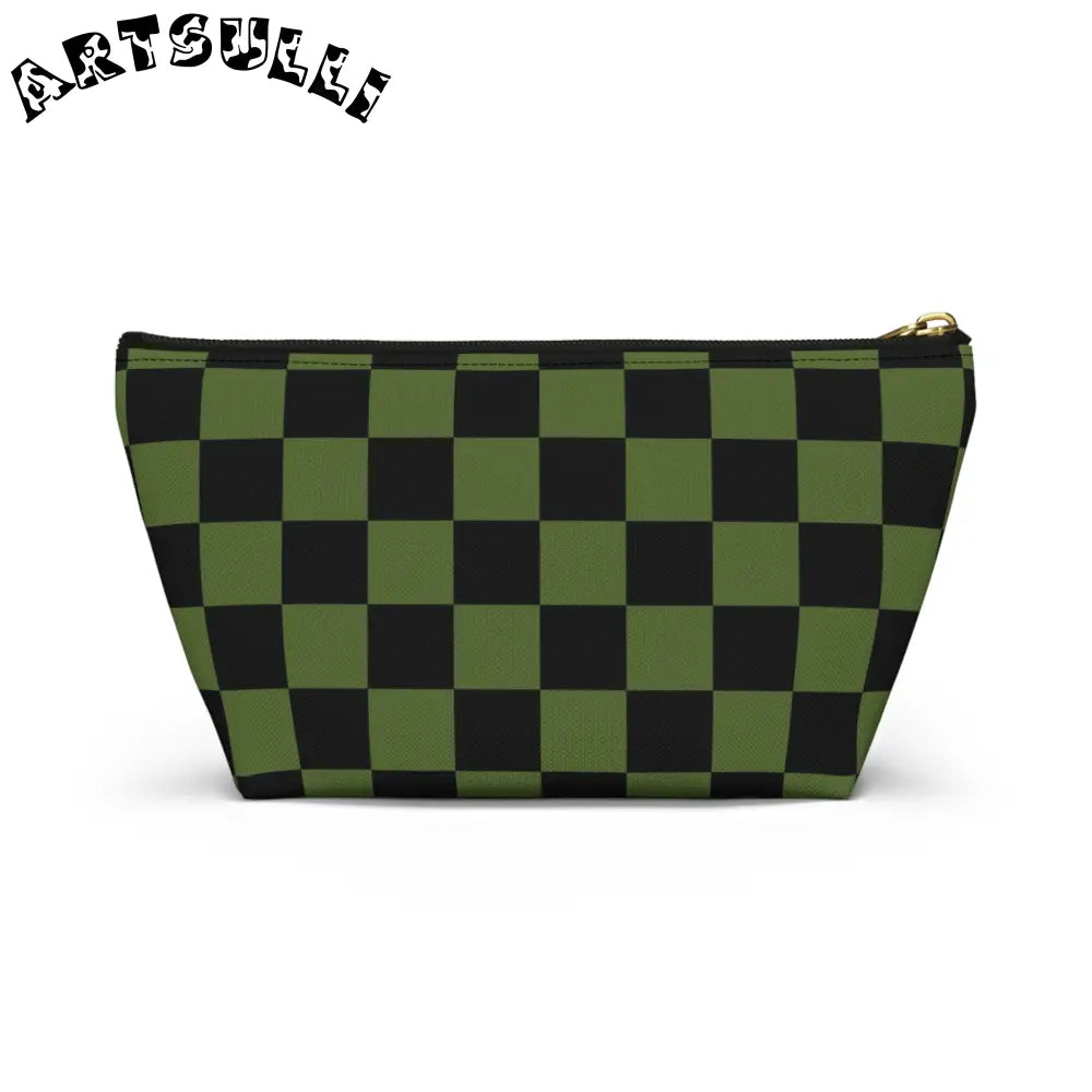 JAKKOUTTHEBXX Checkerboard Olive Green and Black Accessory Pouch w