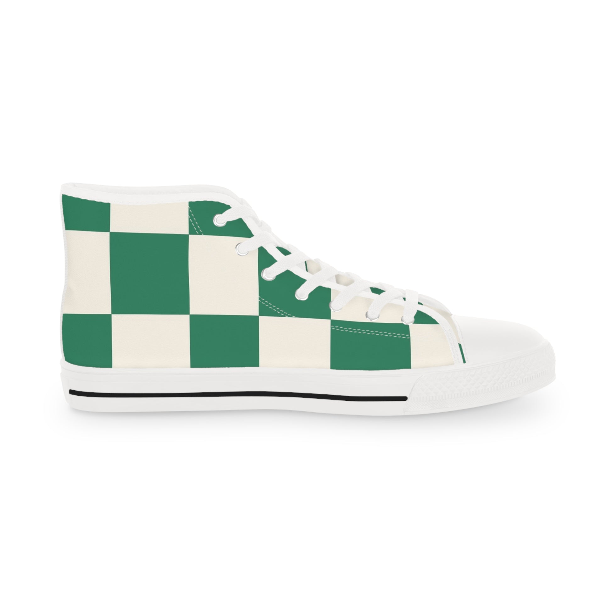 Checkerboard Dark Green Men's High Top Sneakers, Artsulli - Art is Long, Life is Short, Shoes, , , , , , , 